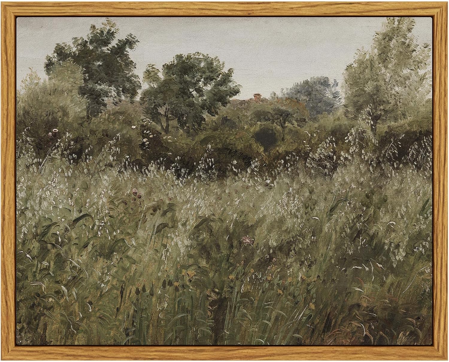 InSimSea Framed Canvas Wall Art Vintage Decor, Landscape Wall Art, Meadow with Flowers Art, Modern Farmhouse Decor, Cottagecore Bedroom Bathroom Office Decorations, 24"x36"