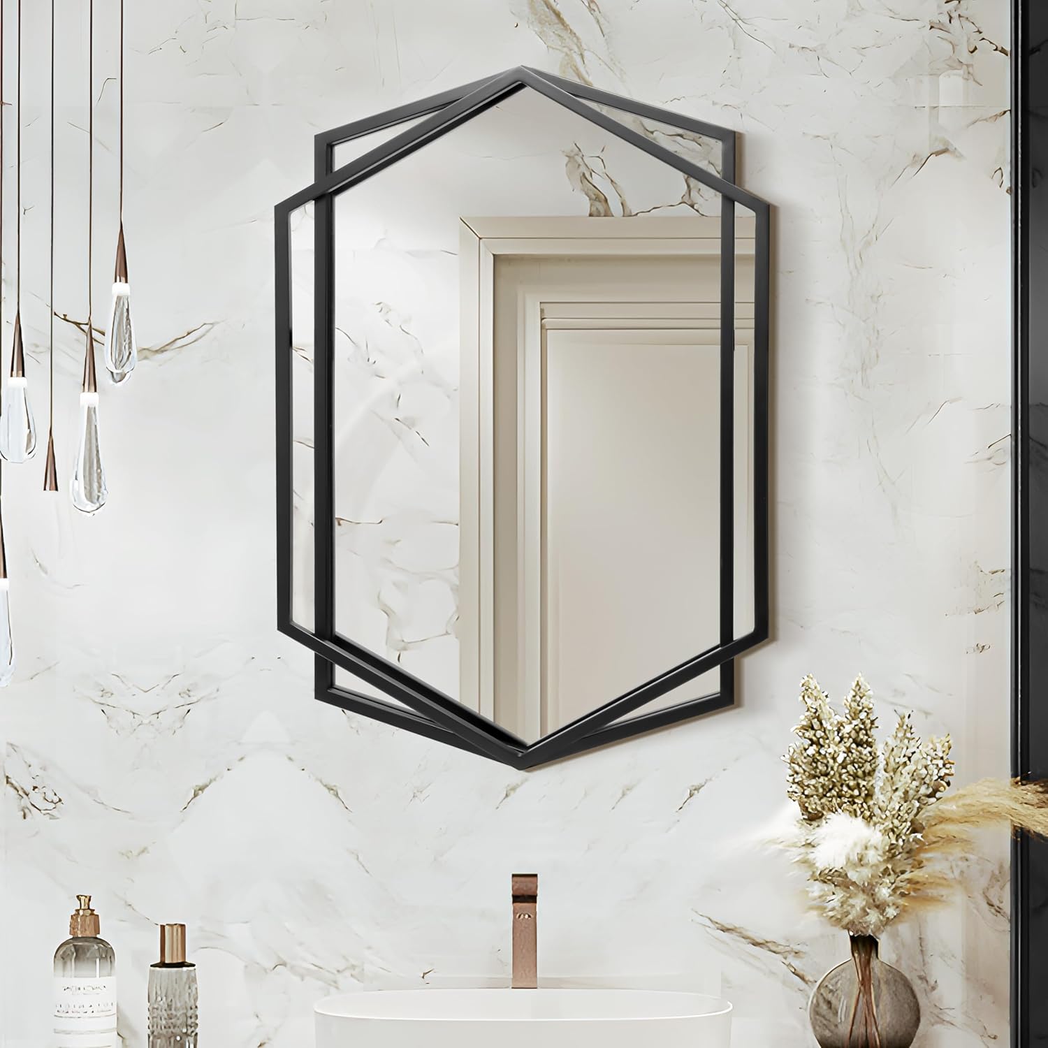 LuxenHome 3 Pieces Black Metal Rectangular Wall Mirror Set Large Vanity Mirror for Bedroom, Black Accent Metal Entryway Wall Mirror, Wall Mounted Mirror Living Room Wall Decor
