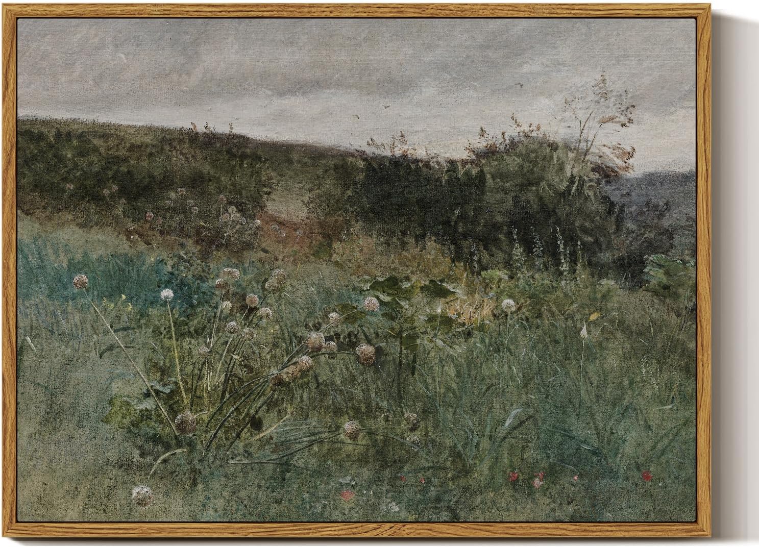 InSimSea Framed Canvas Wall Art Vintage Decor, Landscape Wall Art, Meadow with Flowers Art, Modern Farmhouse Decor, Cottagecore Bedroom Bathroom Office Decorations, 24"x36"