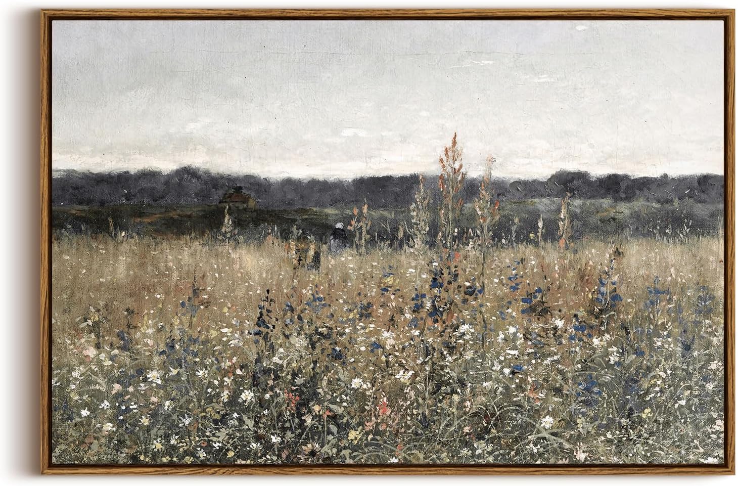 InSimSea Framed Canvas Wall Art Vintage Decor, Landscape Wall Art, Meadow with Flowers Art, Modern Farmhouse Decor, Cottagecore Bedroom Bathroom Office Decorations, 24"x36"