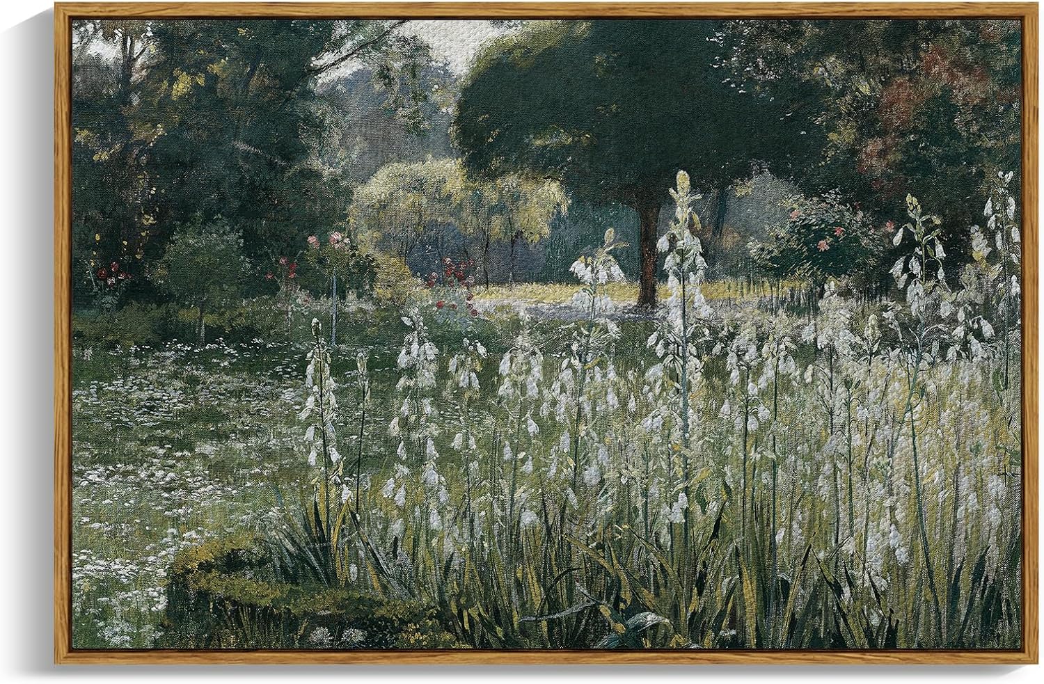 InSimSea Framed Canvas Wall Art Vintage Decor, Landscape Wall Art, Meadow with Flowers Art, Modern Farmhouse Decor, Cottagecore Bedroom Bathroom Office Decorations, 24"x36"