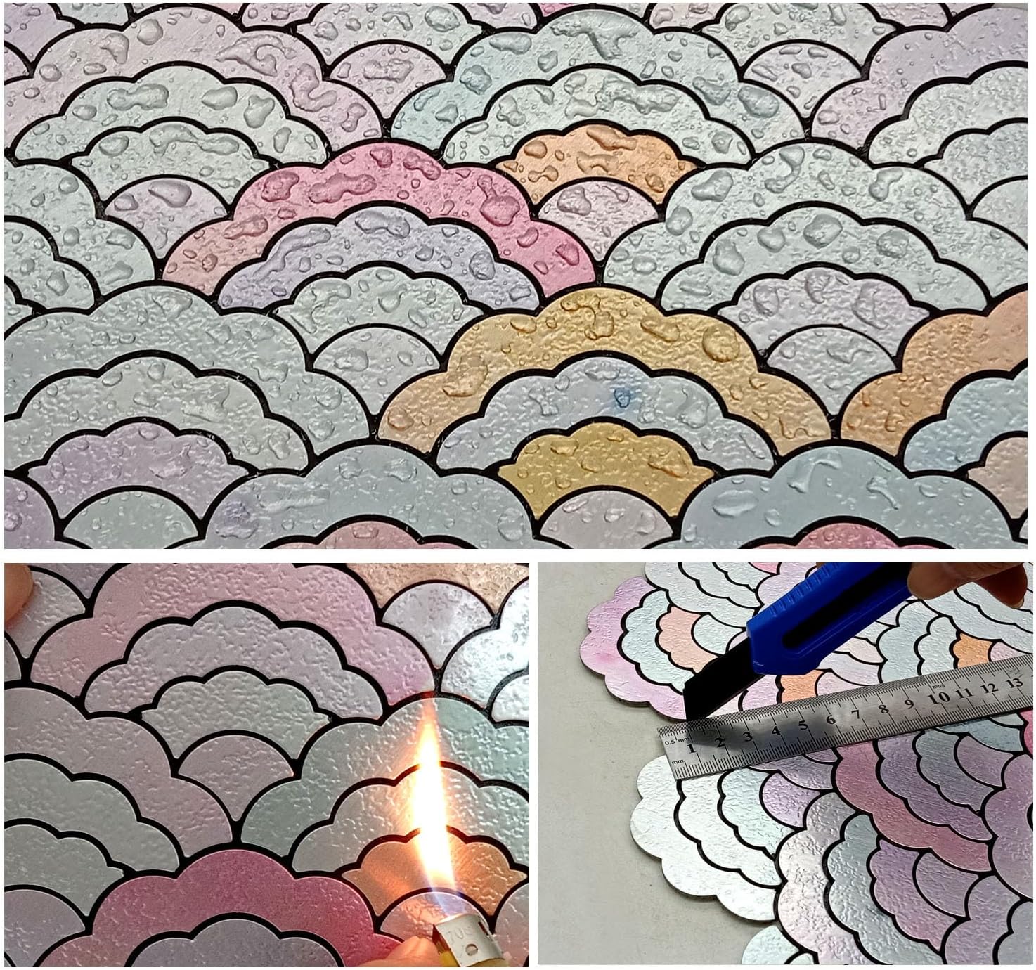 XUANINY 11-Sheet Peel and Stick Metal Backsplash Tiles, Self Adhesive Cloud-Shaped Aluminum Mosaic 3D Wall Sticker for Kitchen Bathroom Living Room Decor (Printing Multicolor, 11)