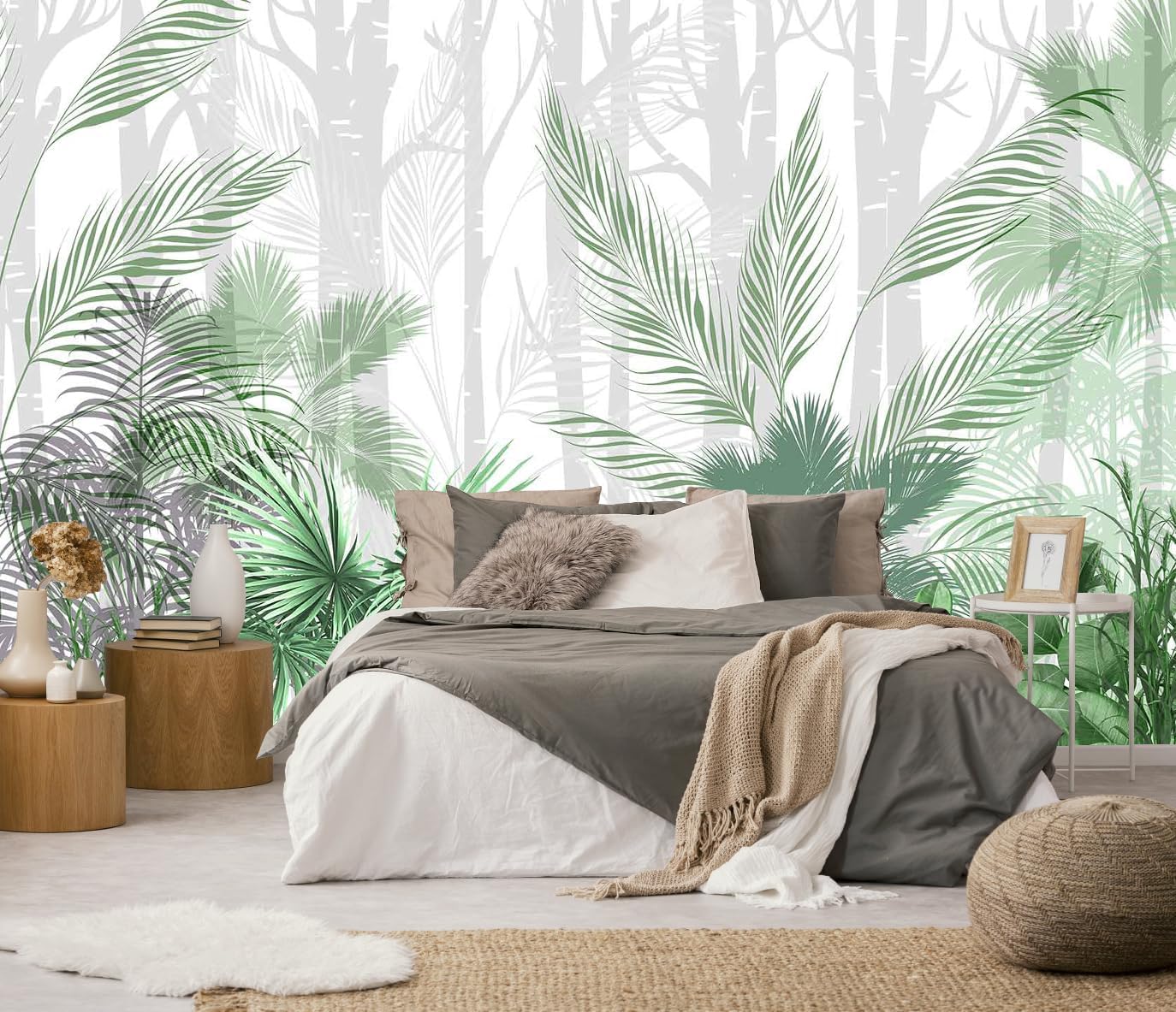 Hazy Forest Wall Mural, Abstract Nature Landscape Wallpaper, Background Wall Decoration Patterns（Non-self-Adhesive）