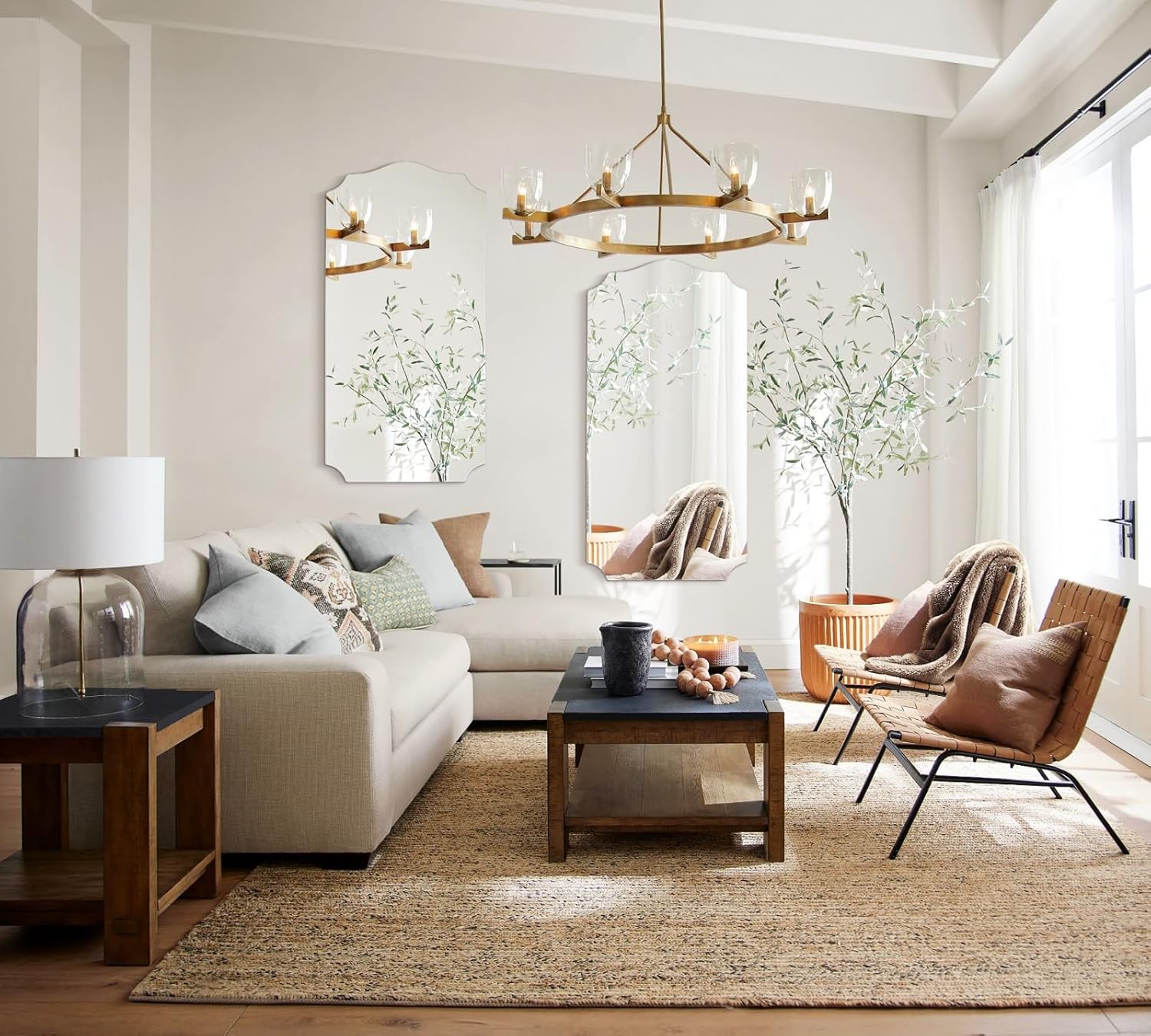 2 Pack Long Arched Decorative Mirror for Bathroom, 36"x18" Silver Vanity Mirror for Wall, Scalloped, for Entryway, Living Room, Bedroom, Set of 2