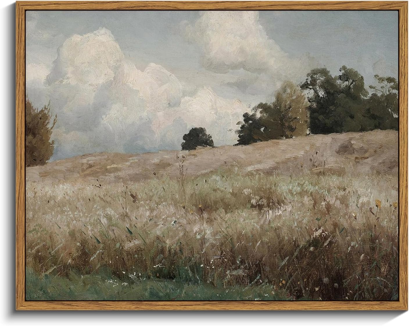 InSimSea Framed Canvas Wall Art Vintage Decor, Landscape Wall Art, Meadow with Flowers Art, Modern Farmhouse Decor, Cottagecore Bedroom Bathroom Office Decorations, 24"x36"