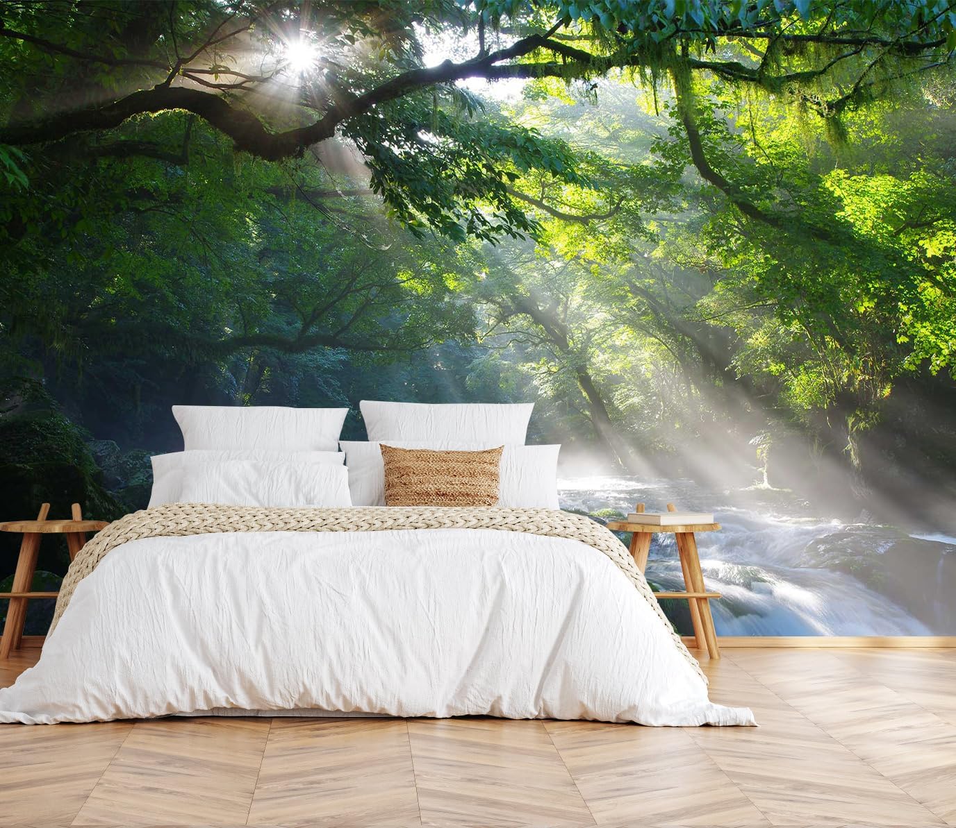 Hazy Forest Wall Mural, Abstract Nature Landscape Wallpaper, Background Wall Decoration Patterns（Non-self-Adhesive）