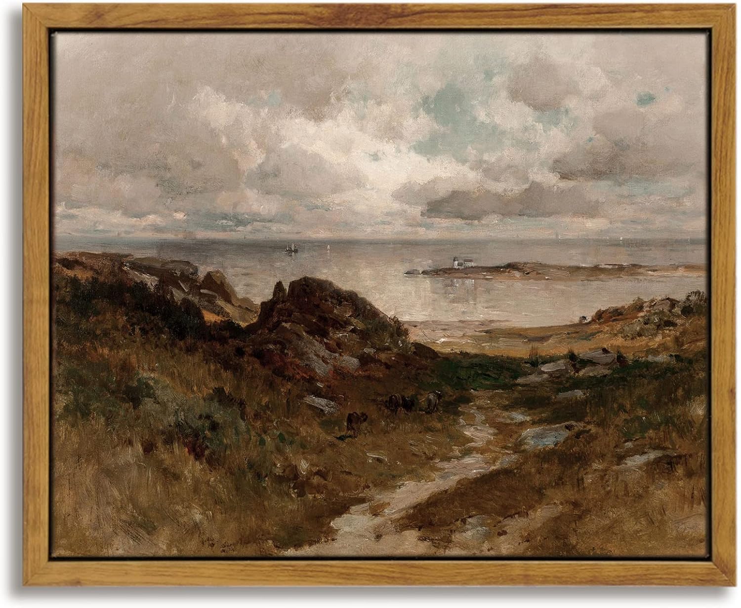 InSimSea Framed Canvas Wall Art Vintage Decor, Landscape Wall Art, Meadow with Flowers Art, Modern Farmhouse Decor, Cottagecore Bedroom Bathroom Office Decorations, 24"x36"