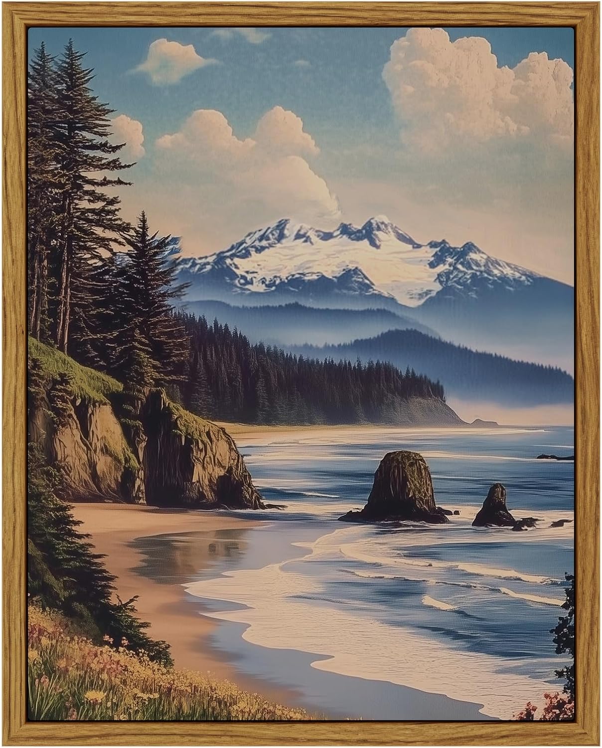 InSimSea Framed Canvas Wall Art Vintage Decor, Landscape Wall Art, Meadow with Flowers Art, Modern Farmhouse Decor, Cottagecore Bedroom Bathroom Office Decorations, 24"x36"