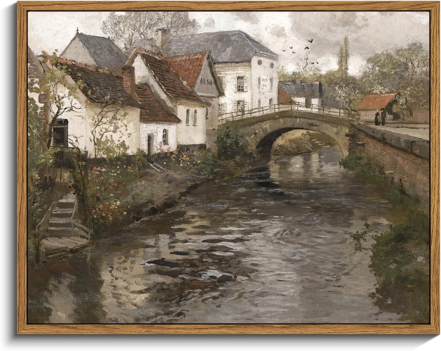 InSimSea Framed Canvas Wall Art Vintage Decor, Landscape Wall Art, Meadow with Flowers Art, Modern Farmhouse Decor, Cottagecore Bedroom Bathroom Office Decorations, 24"x36"