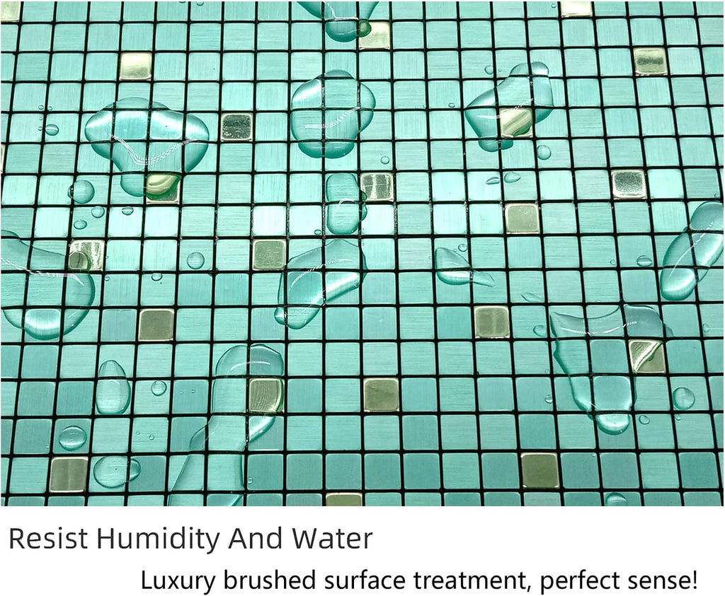 XUANINY 10-Piece Peel and Stick Backsplash for Kitchen Aluminum 3D Wall Sticker Panel Self-Adhesive Metal Mosaic Tile (11.41"x11.41" Green Brushed)
