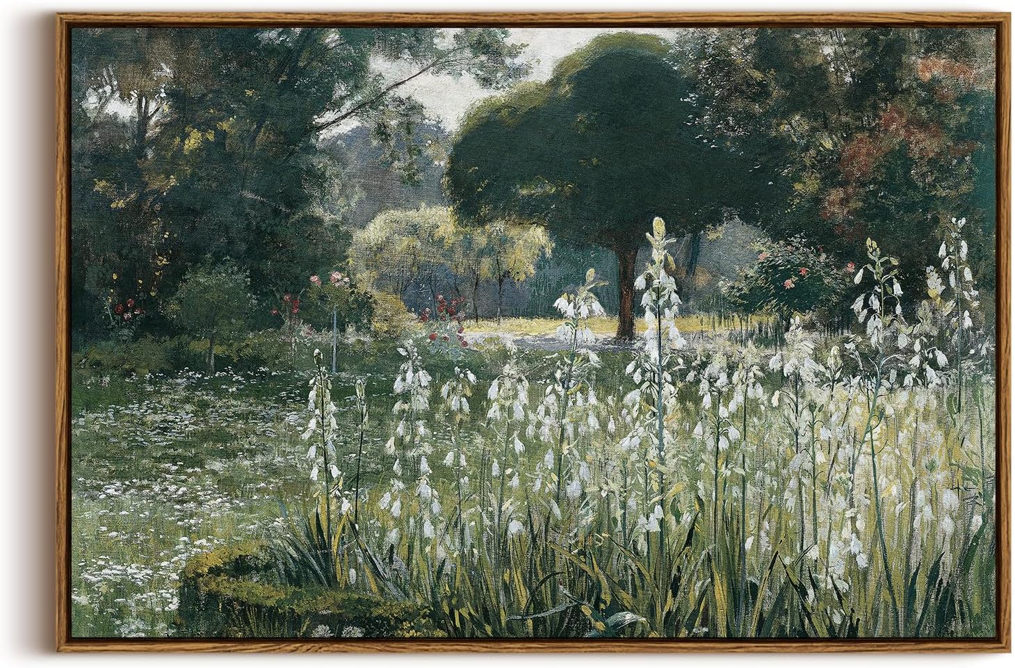 InSimSea Framed Canvas Wall Art Vintage Decor, Landscape Wall Art, Meadow with Flowers Art, Modern Farmhouse Decor, Cottagecore Bedroom Bathroom Office Decorations, 24"x36"