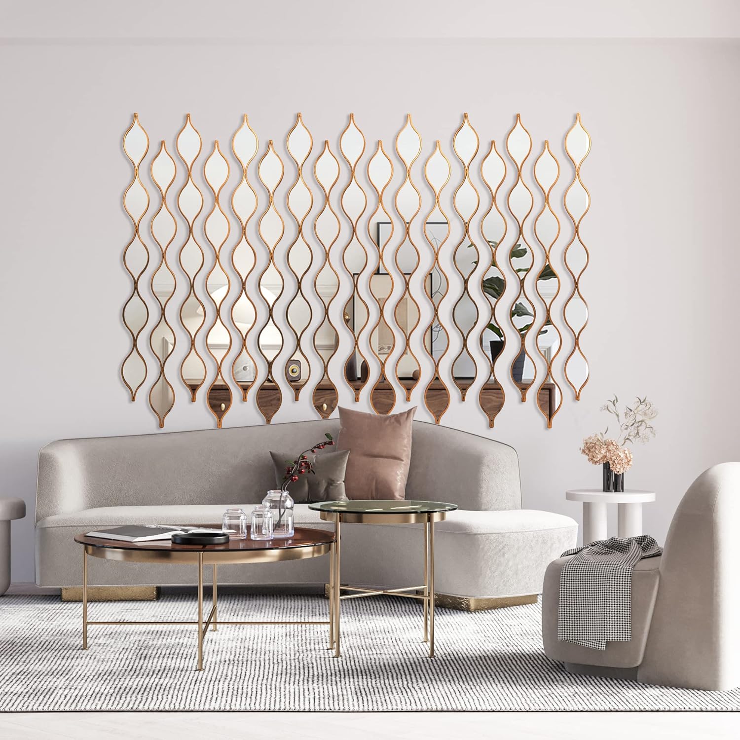 Tear Drop Mirror Wall Decor Set of 5, Gold Living Room Mirror Sets, Decorative Long Skinny Mirrors for Wall