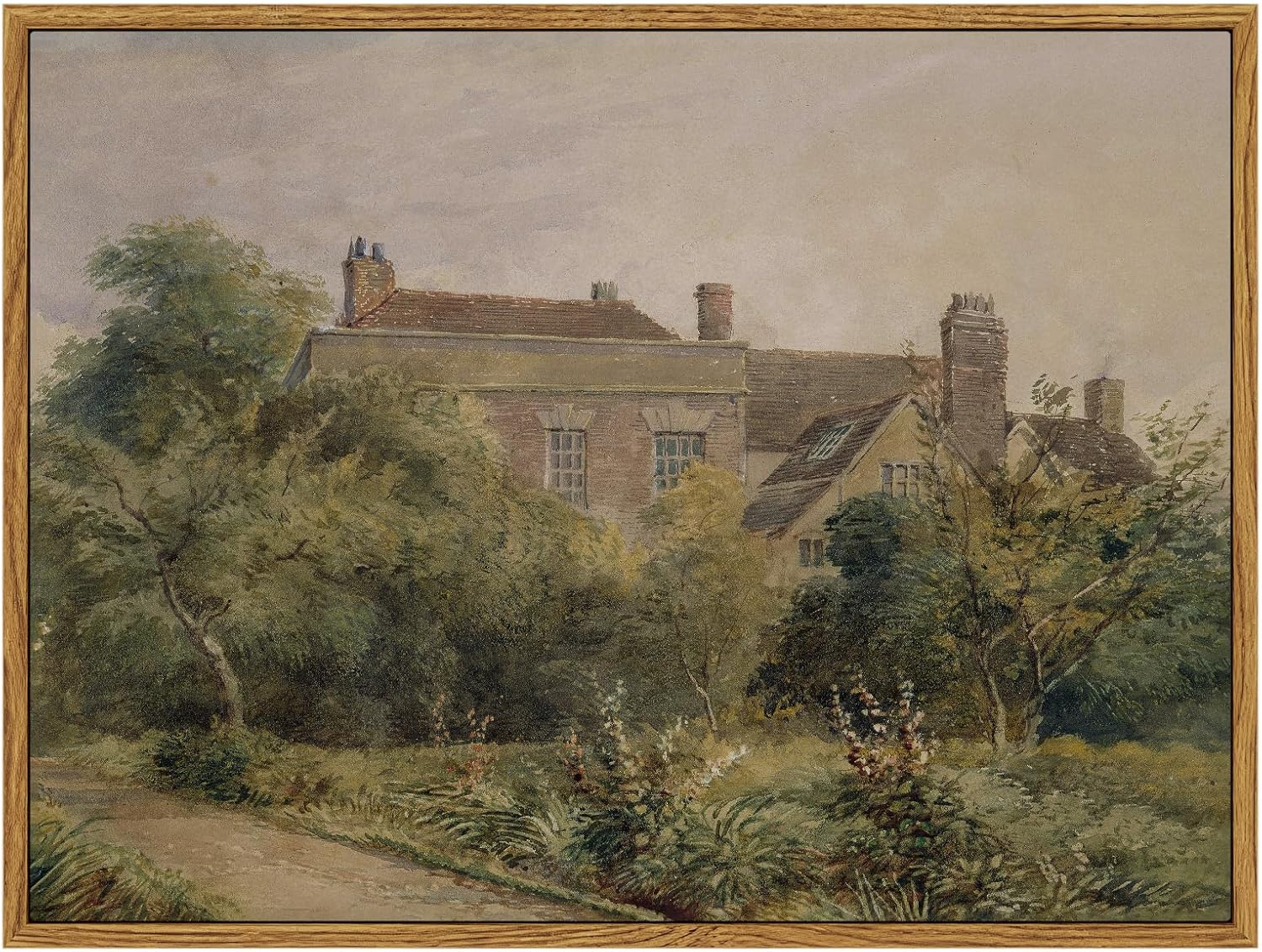 InSimSea Framed Canvas Wall Art Vintage Decor, Landscape Wall Art, Meadow with Flowers Art, Modern Farmhouse Decor, Cottagecore Bedroom Bathroom Office Decorations, 24"x36"