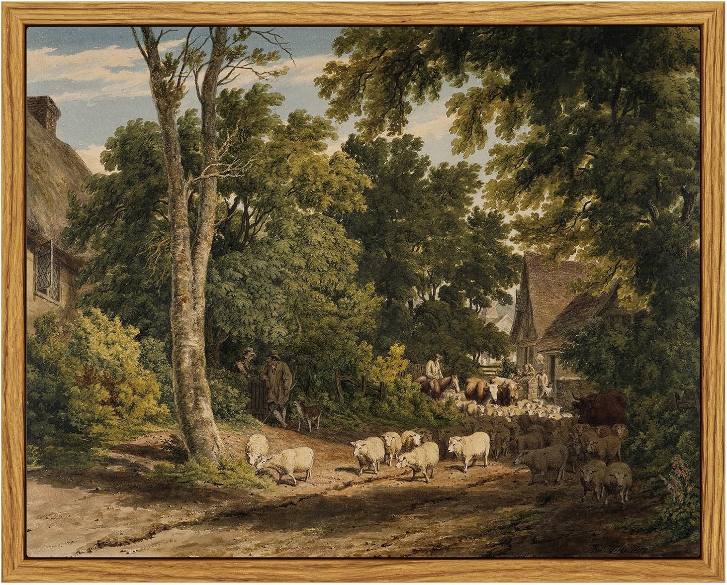 InSimSea Framed Canvas Wall Art Vintage Decor, Landscape Wall Art, Meadow with Flowers Art, Modern Farmhouse Decor, Cottagecore Bedroom Bathroom Office Decorations, 24"x36"