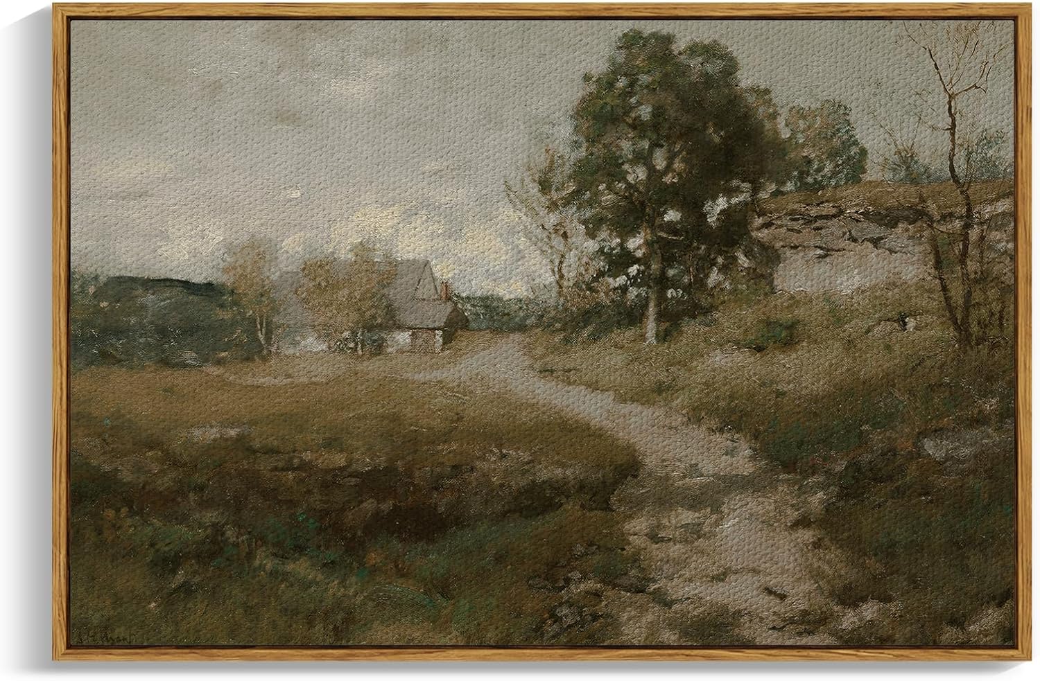 InSimSea Framed Canvas Wall Art Vintage Decor, Landscape Wall Art, Meadow with Flowers Art, Modern Farmhouse Decor, Cottagecore Bedroom Bathroom Office Decorations, 24"x36"