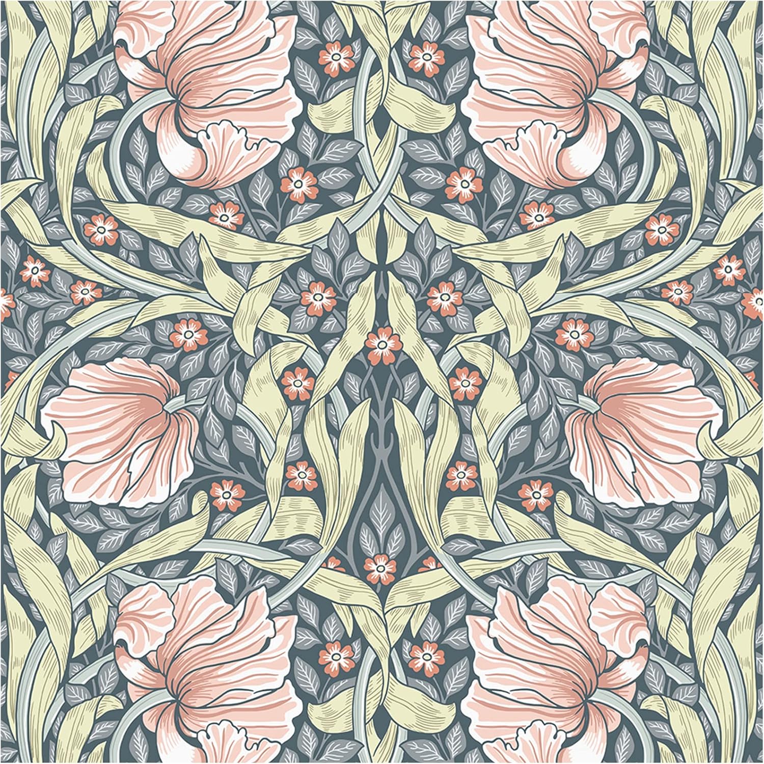 HAOKHOME Vintage Floral Wallpaper Peel and Stick Botanical Sage Green/Yellow Wall Murals Home Kitchen Bedroom Decor by William Morris 17.3in x 32.8ft