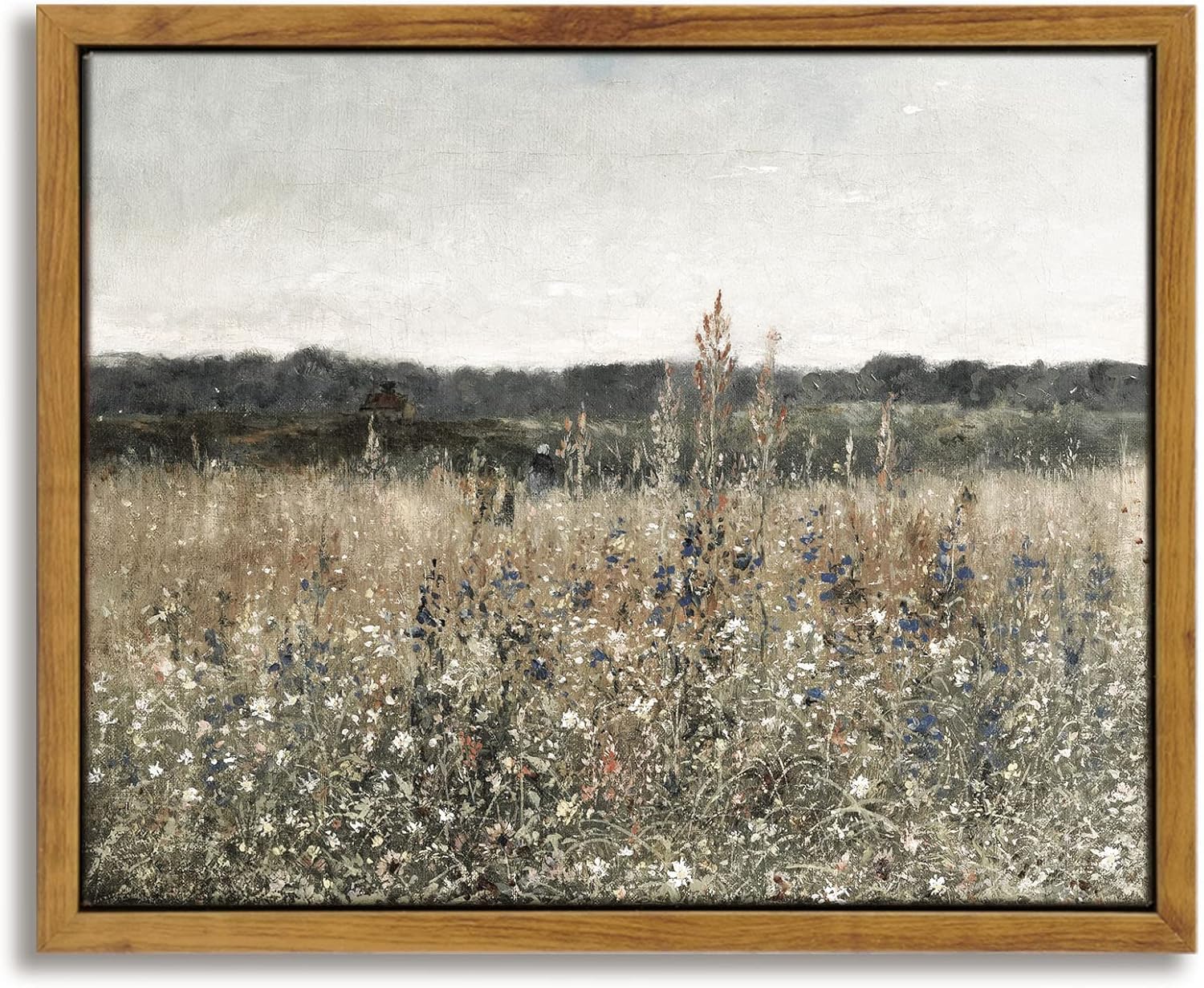 InSimSea Framed Canvas Wall Art Vintage Decor, Landscape Wall Art, Meadow with Flowers Art, Modern Farmhouse Decor, Cottagecore Bedroom Bathroom Office Decorations, 24"x36"