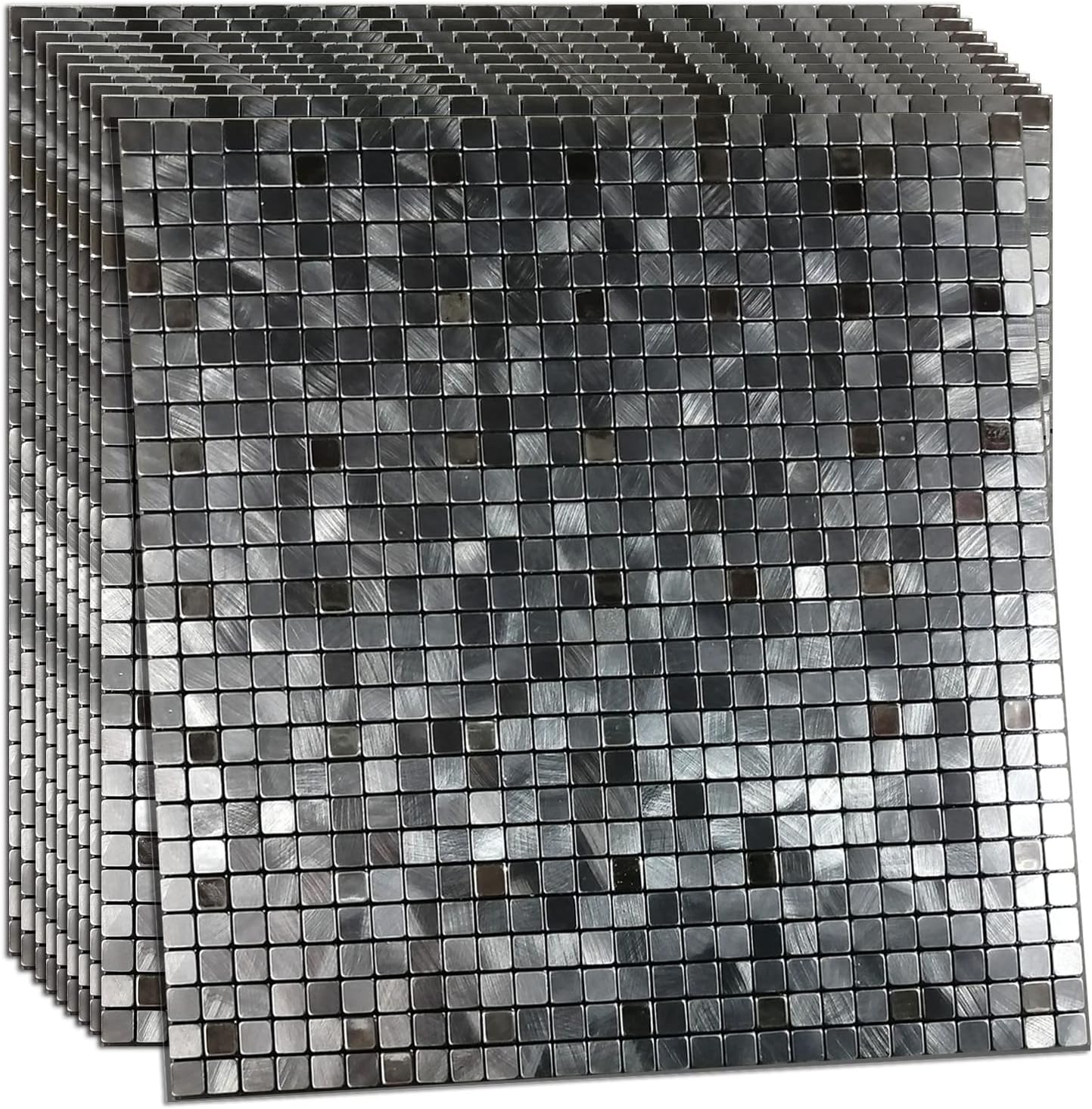 XUANINY 10-Piece Peel and Stick Backsplash for Kitchen Aluminum 3D Wall Sticker Panel Self-Adhesive Metal Mosaic Tile (11.41"x11.41" Green Brushed)