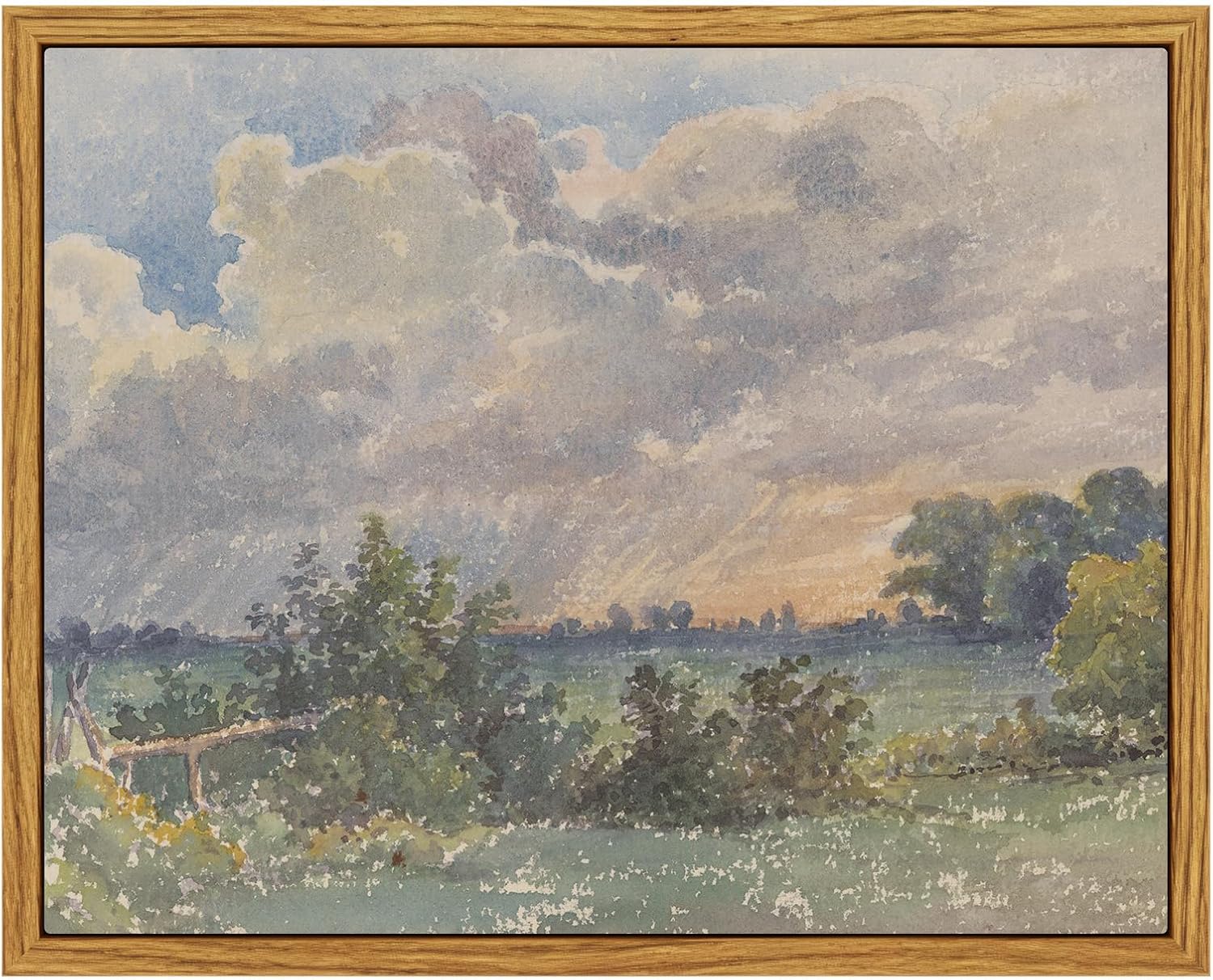 InSimSea Framed Canvas Wall Art Vintage Decor, Landscape Wall Art, Meadow with Flowers Art, Modern Farmhouse Decor, Cottagecore Bedroom Bathroom Office Decorations, 24"x36"