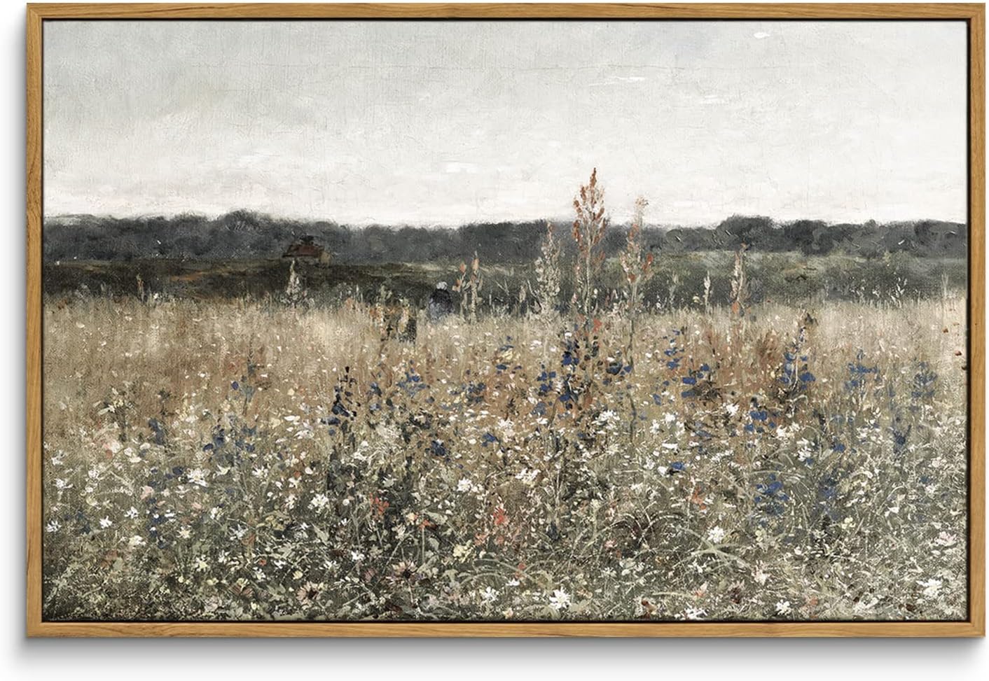 InSimSea Framed Canvas Wall Art Vintage Decor, Landscape Wall Art, Meadow with Flowers Art, Modern Farmhouse Decor, Cottagecore Bedroom Bathroom Office Decorations, 24"x36"