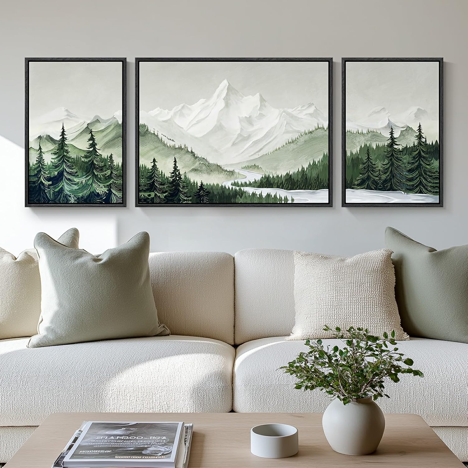 Framed Brown Mountain Wall Art for Living Room, Set of 3 Piece Vintage Canvas Picture Prints, Nature Sunrise Retro Landscape Artworks for Dining Room Hallway Home Office Wall Decor, 24x36 Inch