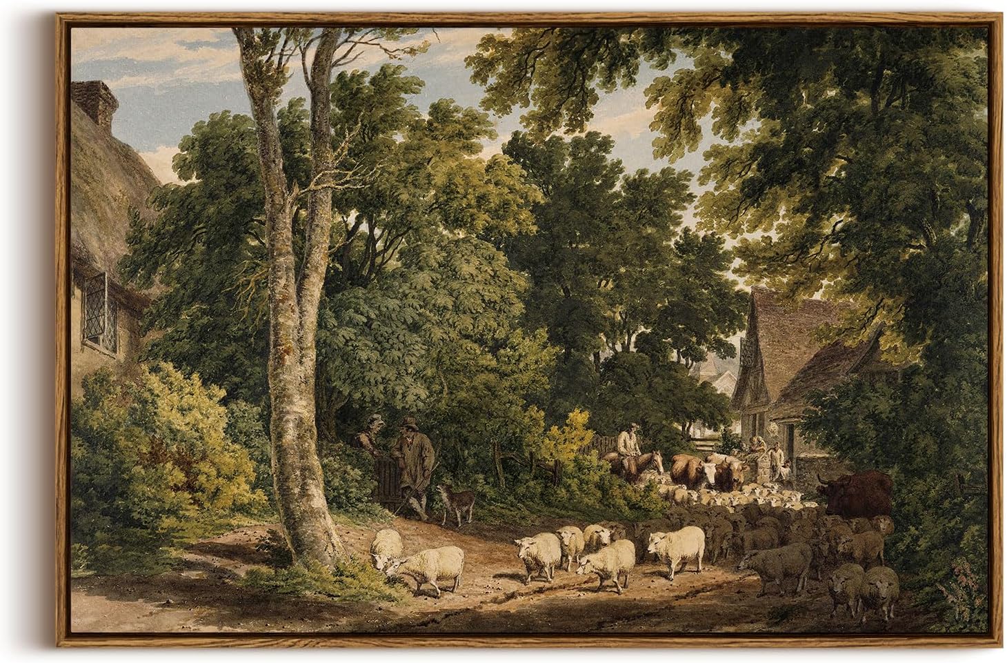 InSimSea Framed Canvas Wall Art Vintage Decor, Landscape Wall Art, Meadow with Flowers Art, Modern Farmhouse Decor, Cottagecore Bedroom Bathroom Office Decorations, 24"x36"