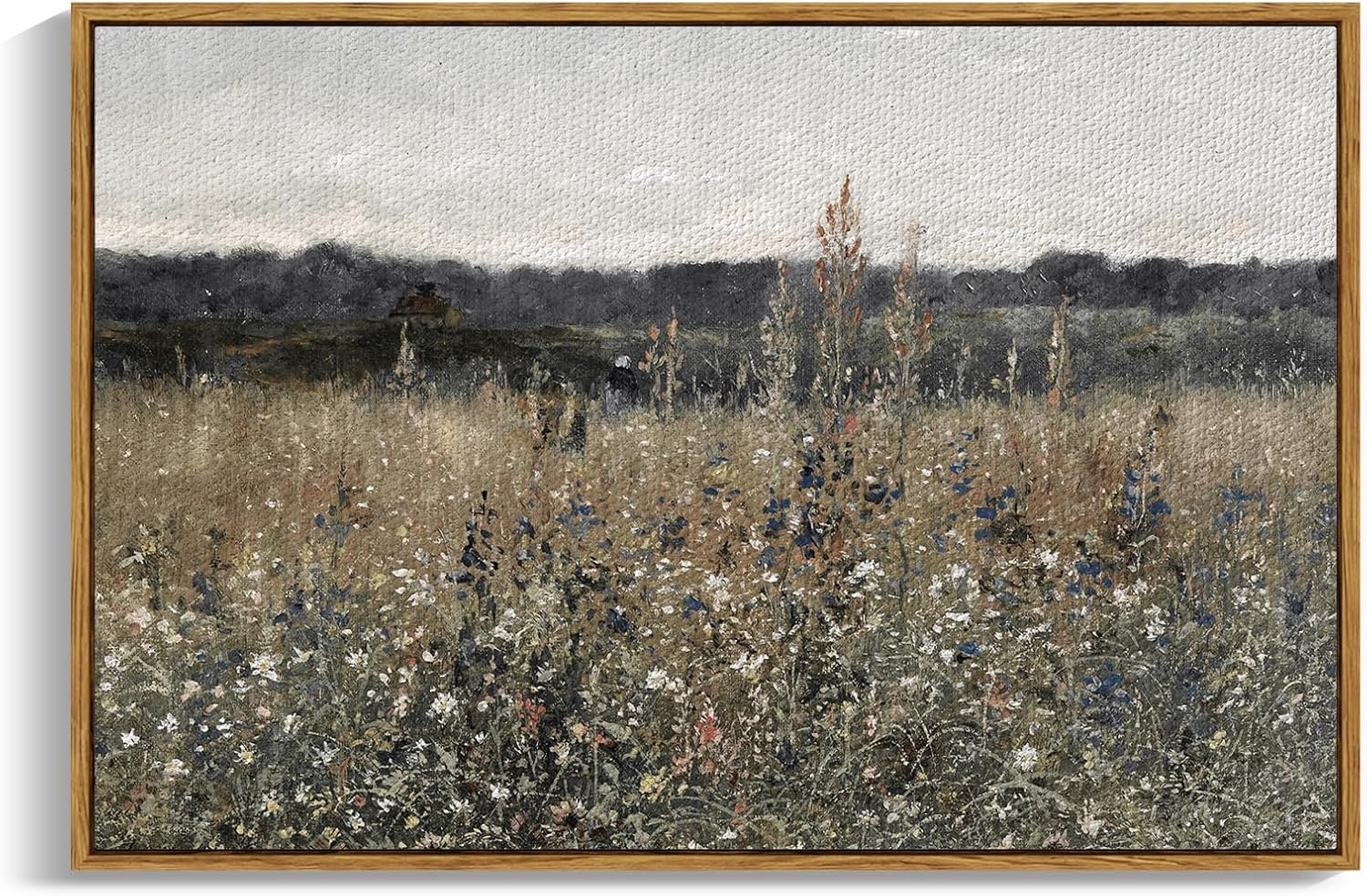 InSimSea Framed Canvas Wall Art Vintage Decor, Landscape Wall Art, Meadow with Flowers Art, Modern Farmhouse Decor, Cottagecore Bedroom Bathroom Office Decorations, 24"x36"
