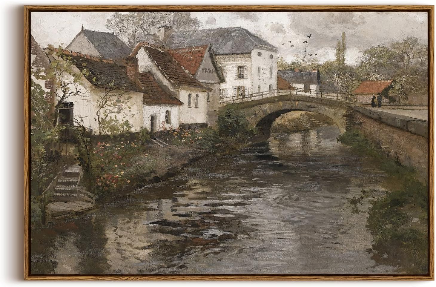 InSimSea Framed Canvas Wall Art Vintage Decor, Landscape Wall Art, Meadow with Flowers Art, Modern Farmhouse Decor, Cottagecore Bedroom Bathroom Office Decorations, 24"x36"