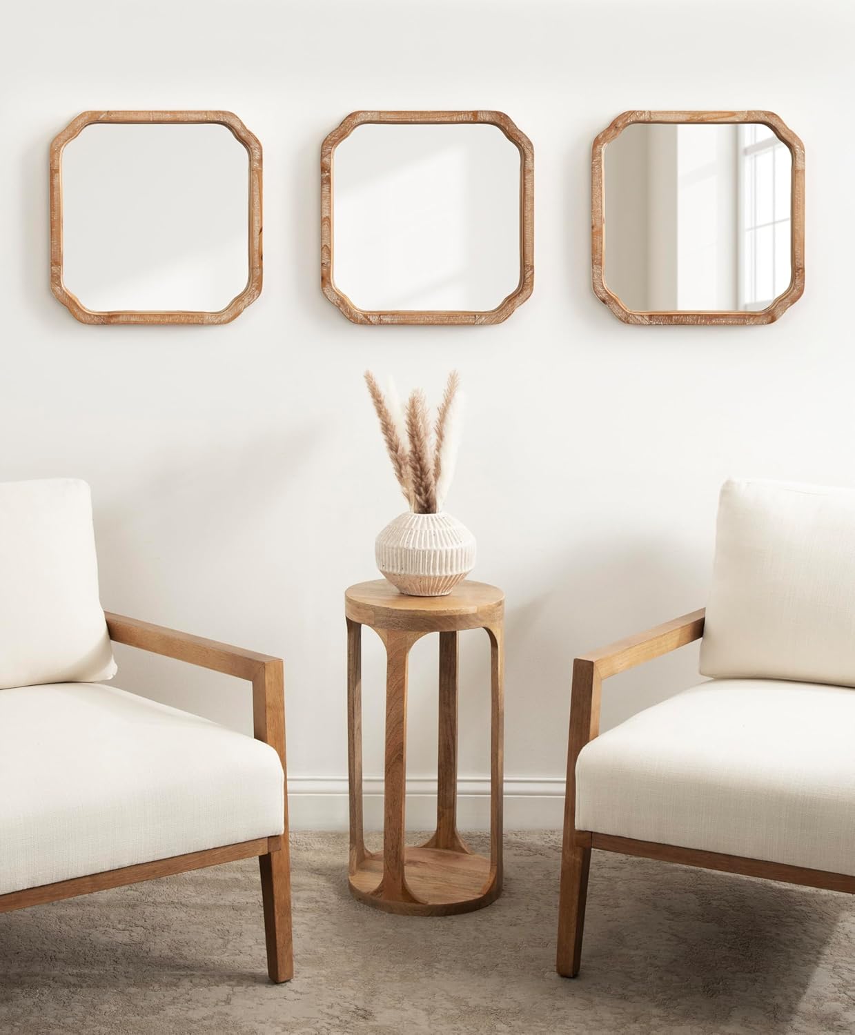 Kate and Laurel Marston Modern Wooden Square Wall Mirror Set, Set of 3, 12 x 12, Rustic Brown, Decorative Three-Piece Mirror Set for Use as Bathroom Mirror Decor or Gallery Wall Mirrors
