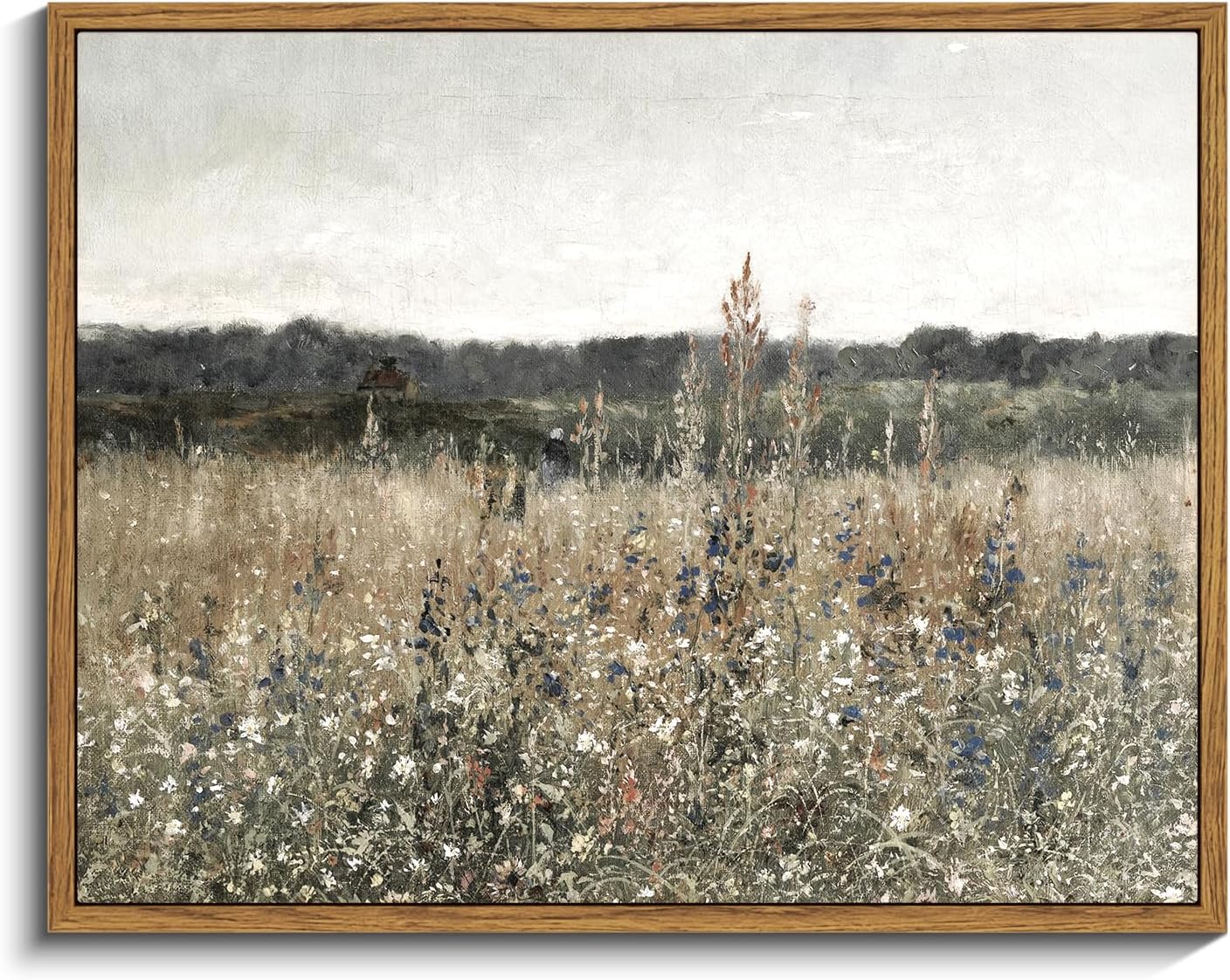 InSimSea Framed Canvas Wall Art Vintage Decor, Landscape Wall Art, Meadow with Flowers Art, Modern Farmhouse Decor, Cottagecore Bedroom Bathroom Office Decorations, 24"x36"