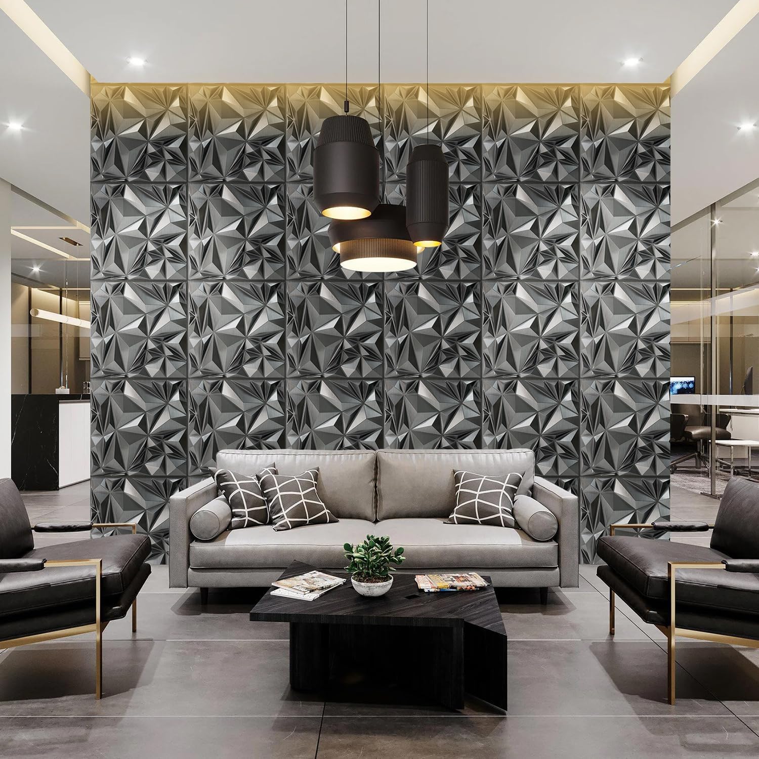 STICKGOO Diamond 3D Wall Panels, Brushed Silver Decorative Wall Covering Panels for Interior Wall Decor, PVC Accent Wall Panels for Living Room Bedroom Game Room