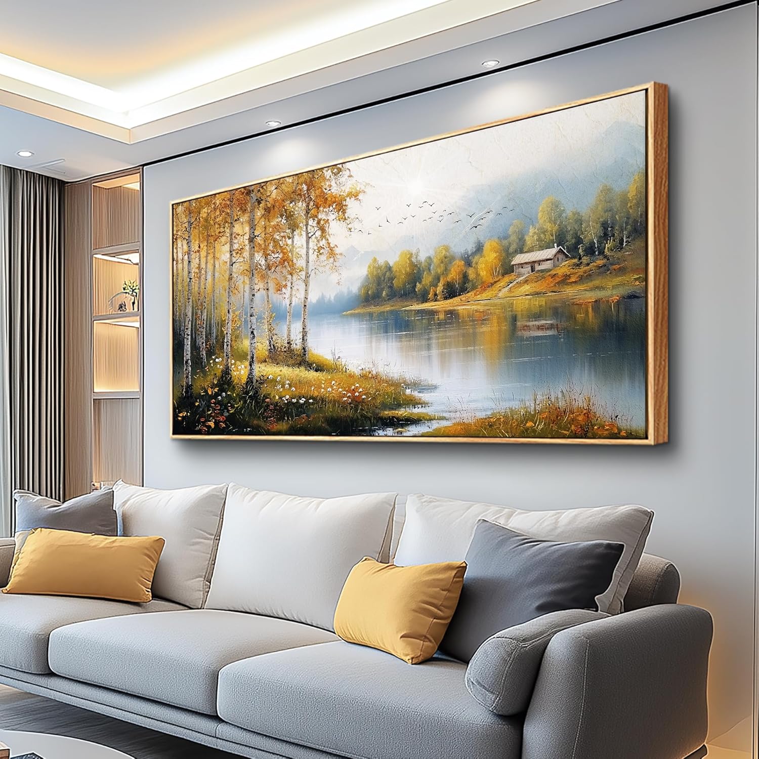 ERQINHUA Canvas Printing Wall Art Large Wall Decor For Living Room Restaurant Forest Landscape Painting Lakeside Watercolour Wall Pictures Office Mural Farmhouse Home Decor 20x40 Inches Wood Framed