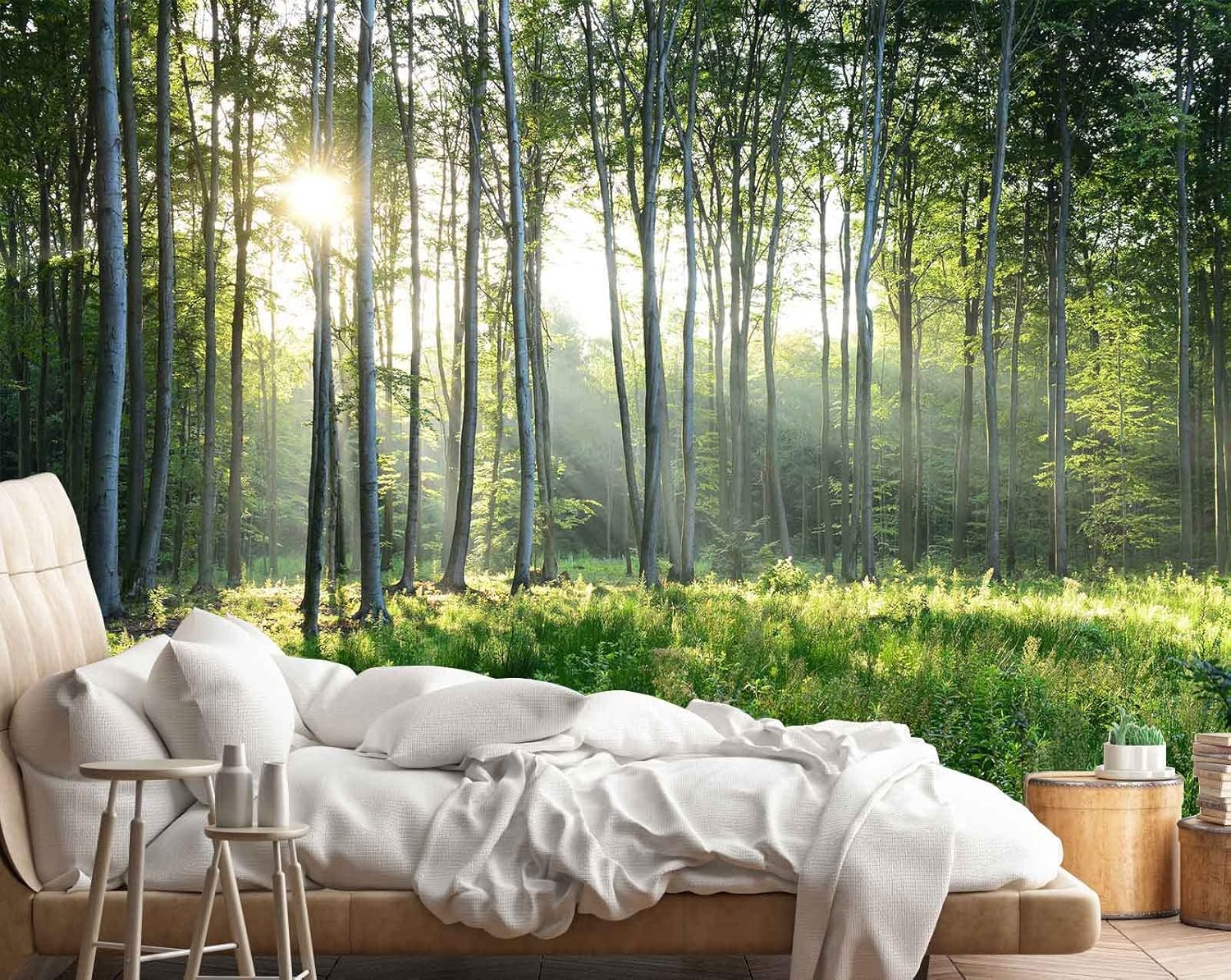 Sunshine Forest Mural Wallpaper Landscape Tree Wallpaper Large Nature Scenery Wall Mural for Living Room (not self-Adhesive)