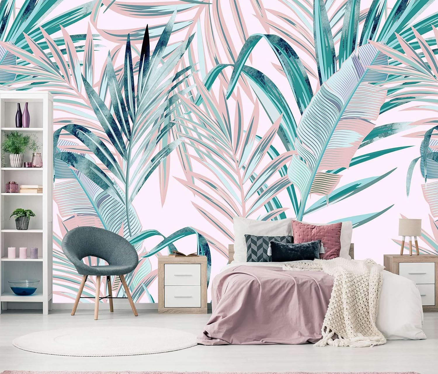 WFBHUA-Beige Banana Leaf Wallpaper Peel and Stick Tropical Self-Adhesive Wall Mural for Living Room Bedroom 82"x57"