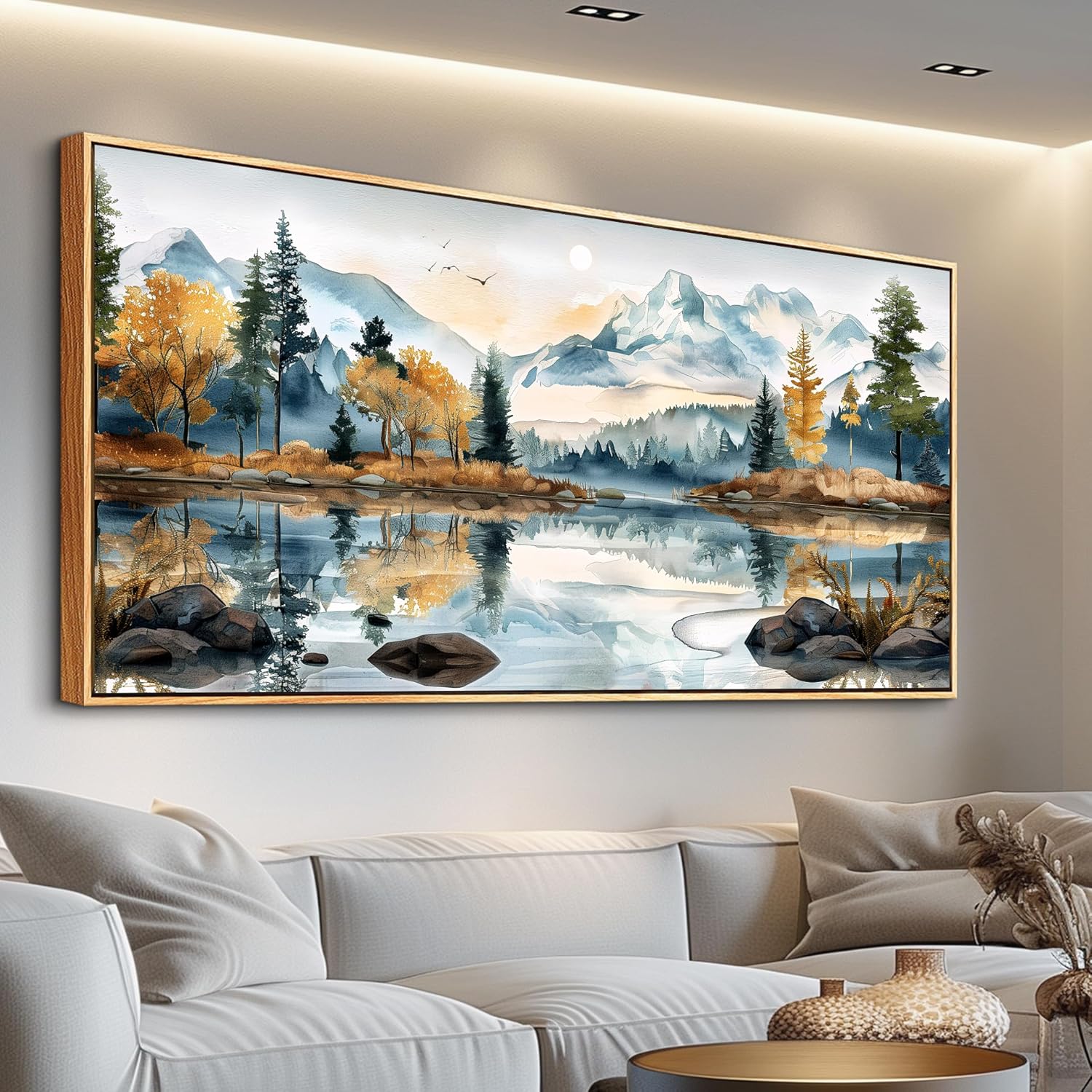 ERQINHUA Canvas Printing Wall Art Large Wall Decor For Living Room Restaurant Forest Landscape Painting Lakeside Watercolour Wall Pictures Office Mural Farmhouse Home Decor 20x40 Inches Wood Framed