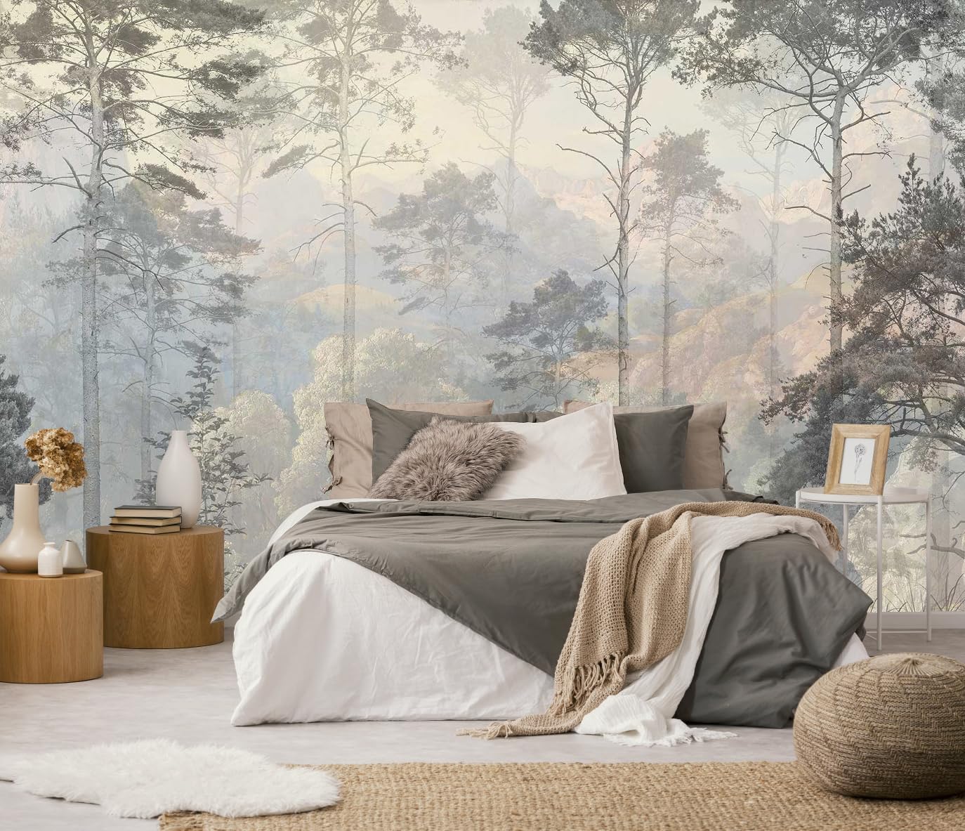 Hazy Forest Wall Mural, Abstract Nature Landscape Wallpaper, Background Wall Decoration Patterns（Non-self-Adhesive）