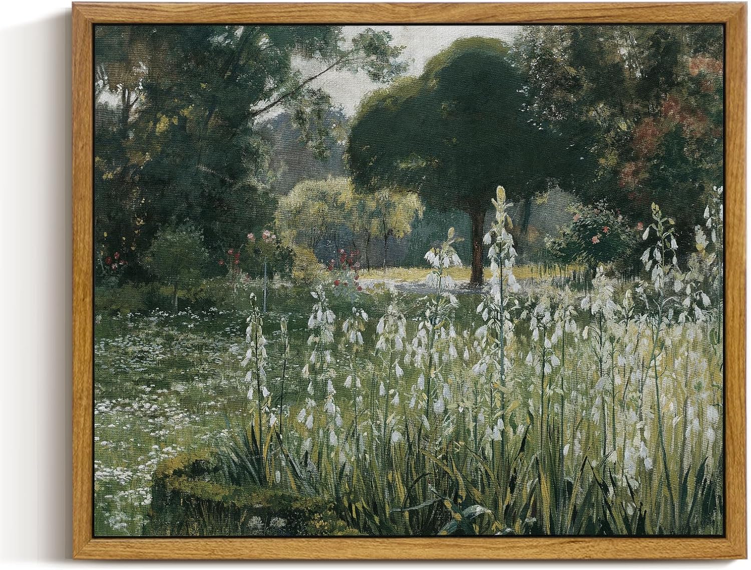 InSimSea Framed Canvas Wall Art Vintage Decor, Landscape Wall Art, Meadow with Flowers Art, Modern Farmhouse Decor, Cottagecore Bedroom Bathroom Office Decorations, 24"x36"