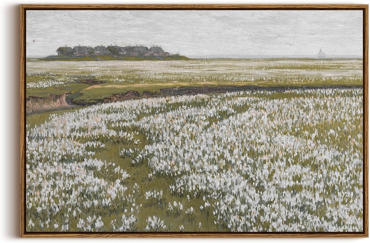 InSimSea Framed Canvas Wall Art Vintage Decor, Landscape Wall Art, Meadow with Flowers Art, Modern Farmhouse Decor, Cottagecore Bedroom Bathroom Office Decorations, 24"x36"