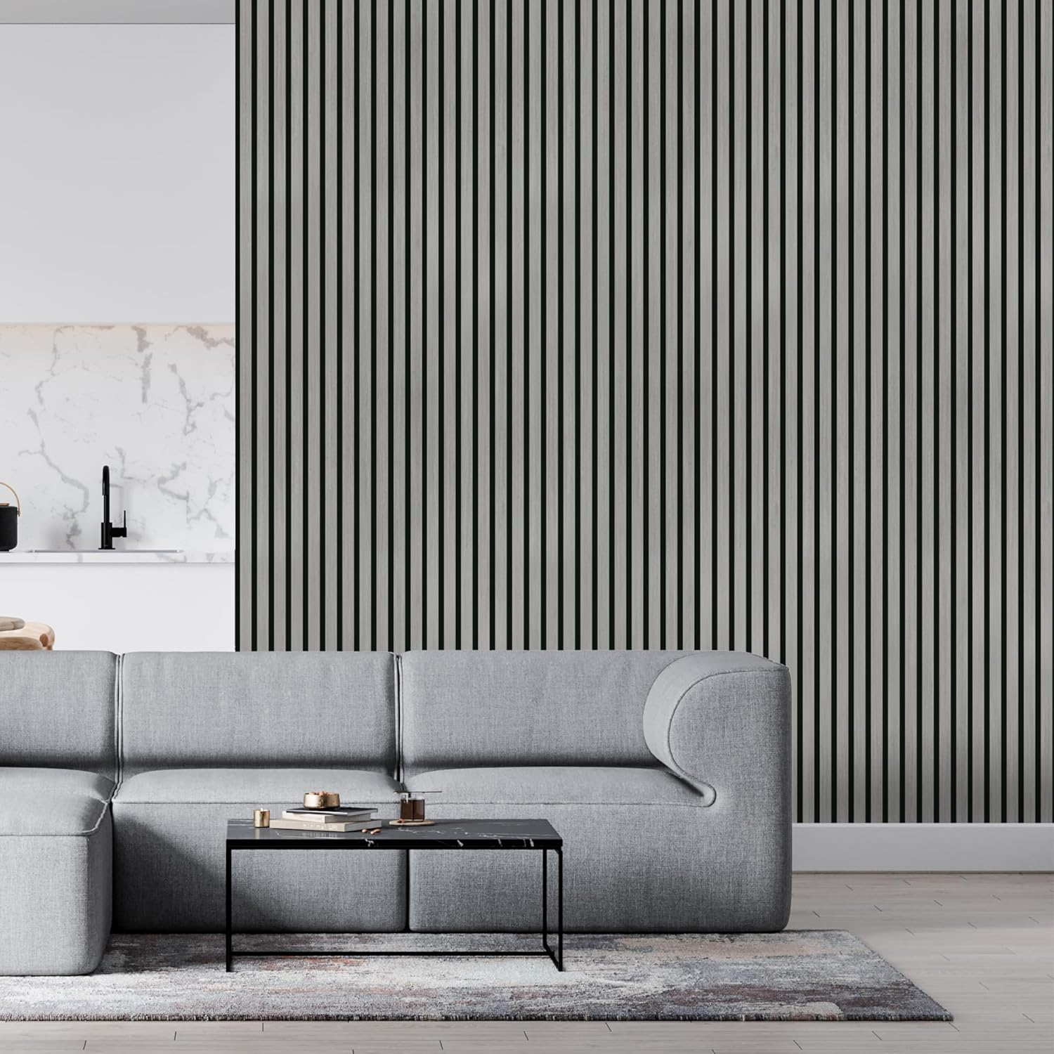 3-Pack Wood Slat Wall Panel for Interior Wall Decor Noise Cancelling 94.5" x 11.4" Acoustic Decorative 3D Sound Absorbing Wall Paneling, Gray Oak, Covers 22.4 Sq. Ft