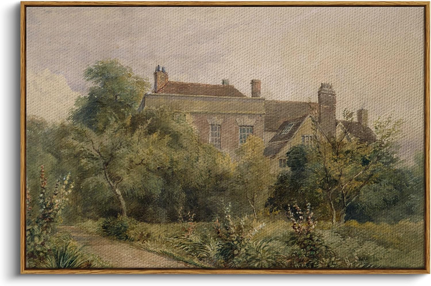 InSimSea Framed Canvas Wall Art Vintage Decor, Landscape Wall Art, Meadow with Flowers Art, Modern Farmhouse Decor, Cottagecore Bedroom Bathroom Office Decorations, 24"x36"