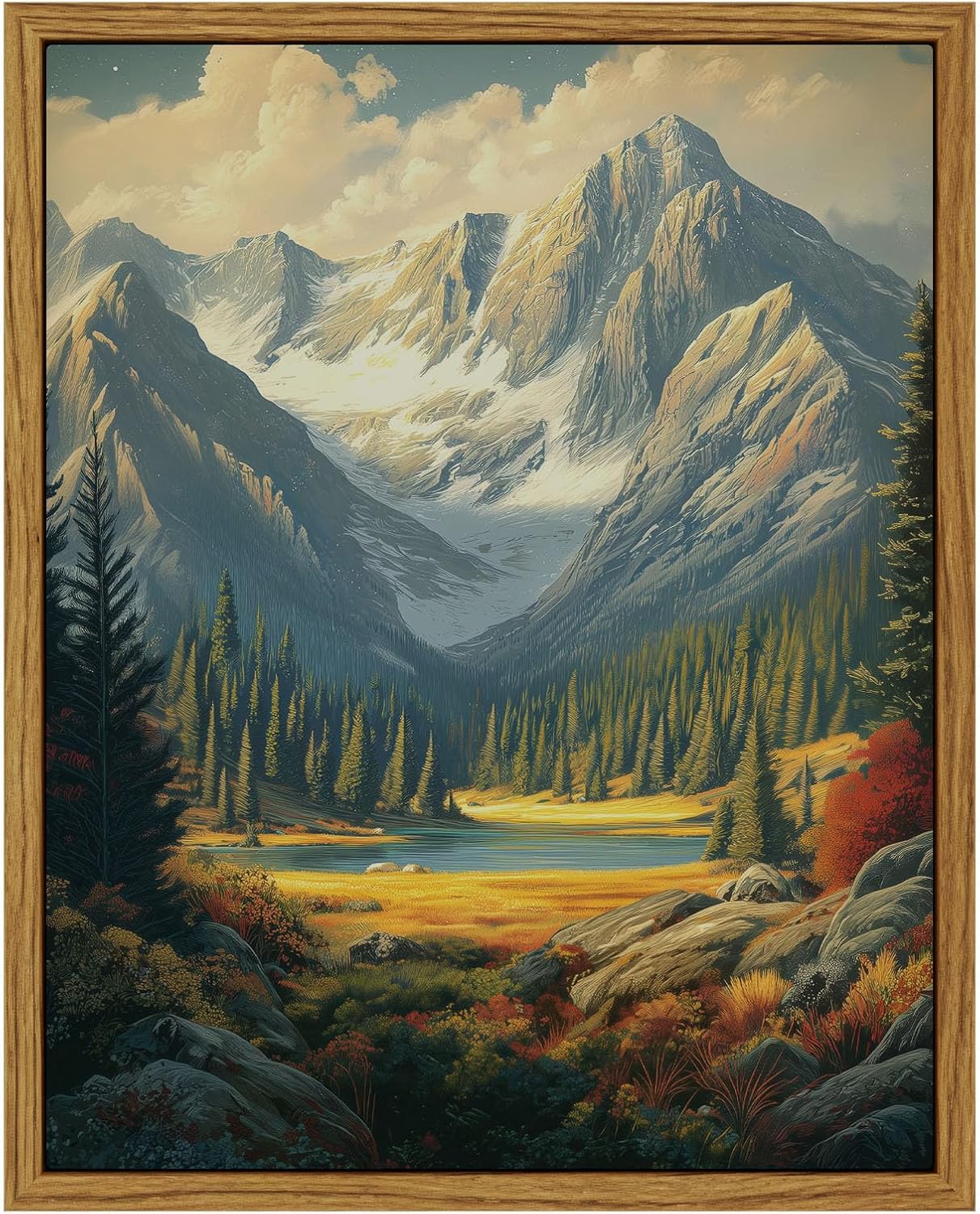 InSimSea Framed Canvas Wall Art Vintage Decor, Landscape Wall Art, Meadow with Flowers Art, Modern Farmhouse Decor, Cottagecore Bedroom Bathroom Office Decorations, 24"x36"