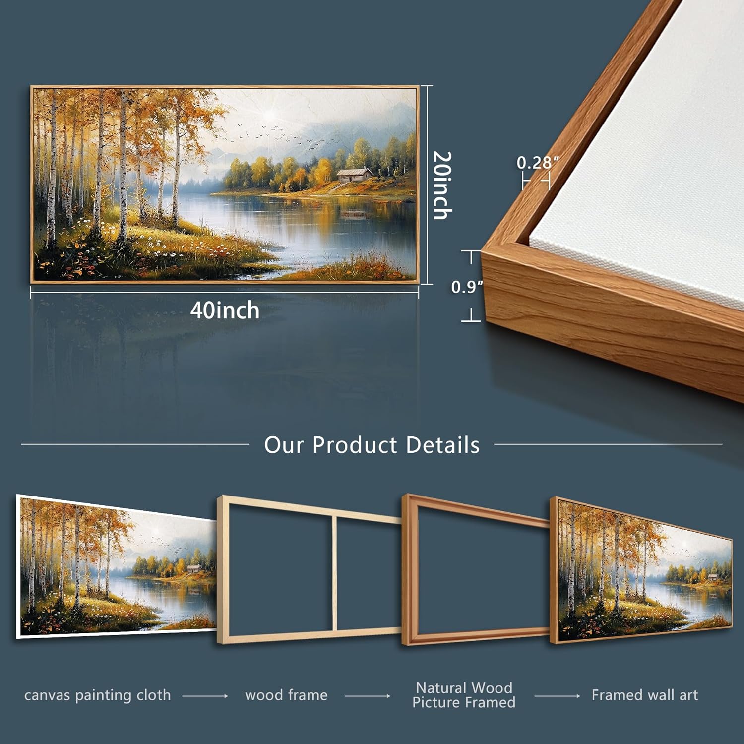 ERQINHUA Canvas Printing Wall Art Large Wall Decor For Living Room Restaurant Forest Landscape Painting Lakeside Watercolour Wall Pictures Office Mural Farmhouse Home Decor 20x40 Inches Wood Framed