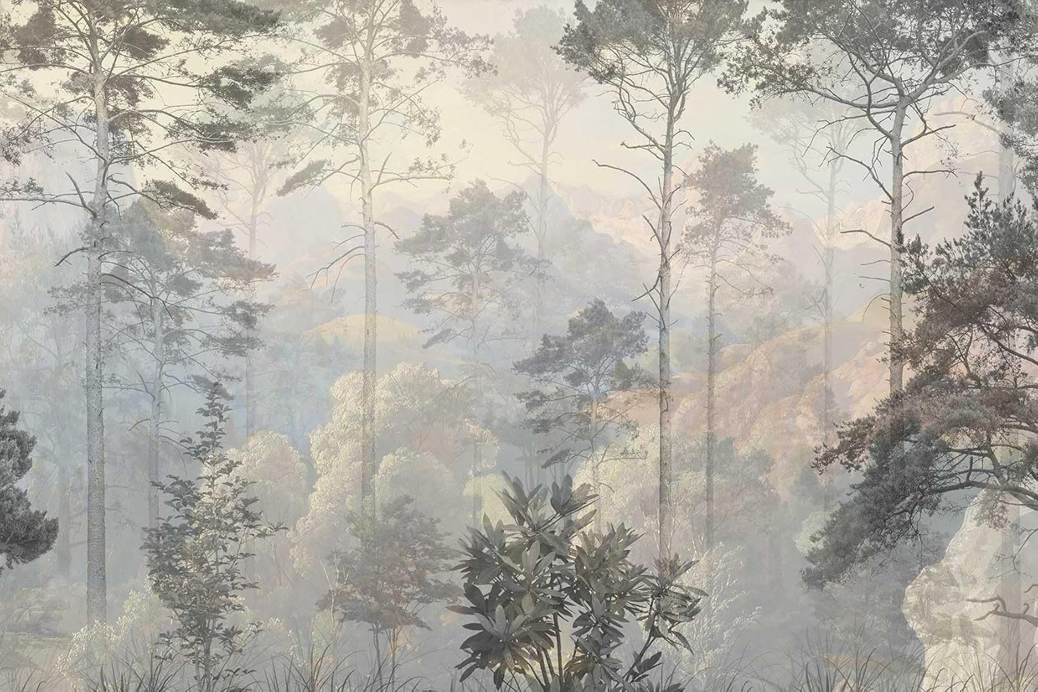 Hazy Forest Wall Mural, Abstract Nature Landscape Wallpaper, Background Wall Decoration Patterns（Non-self-Adhesive）