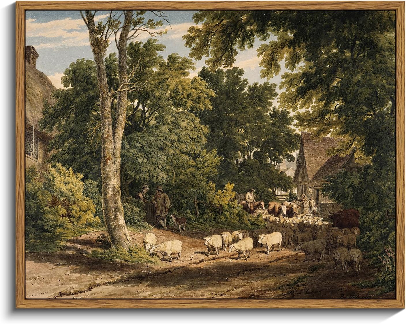 InSimSea Framed Canvas Wall Art Vintage Decor, Landscape Wall Art, Meadow with Flowers Art, Modern Farmhouse Decor, Cottagecore Bedroom Bathroom Office Decorations, 24"x36"