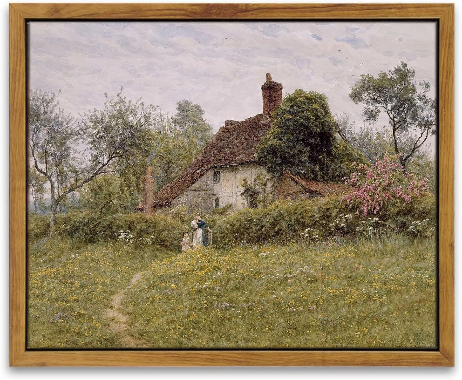 InSimSea Framed Canvas Wall Art Vintage Decor, Landscape Wall Art, Meadow with Flowers Art, Modern Farmhouse Decor, Cottagecore Bedroom Bathroom Office Decorations, 24"x36"