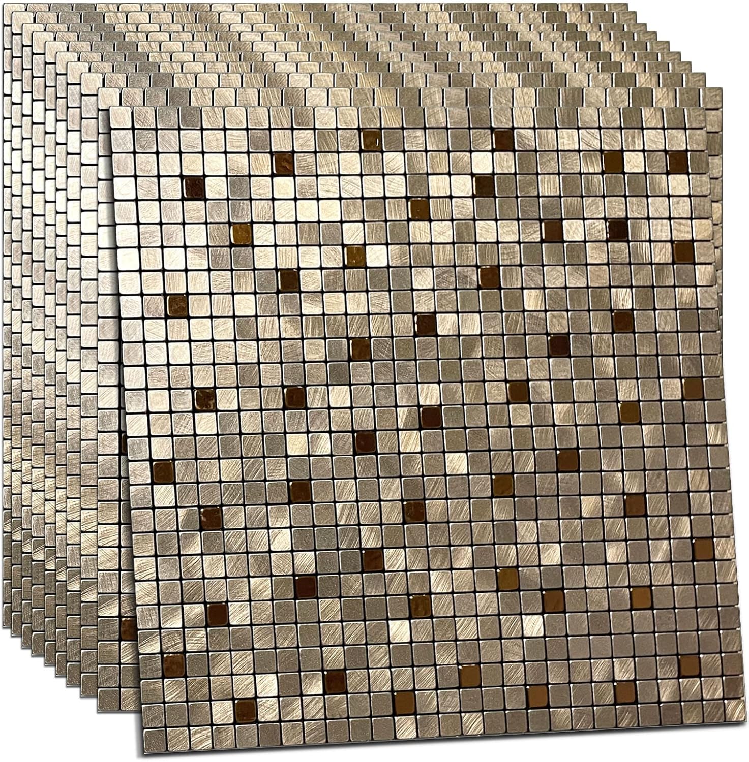 XUANINY 10-Piece Peel and Stick Backsplash for Kitchen Aluminum 3D Wall Sticker Panel Self-Adhesive Metal Mosaic Tile (11.41"x11.41" Green Brushed)