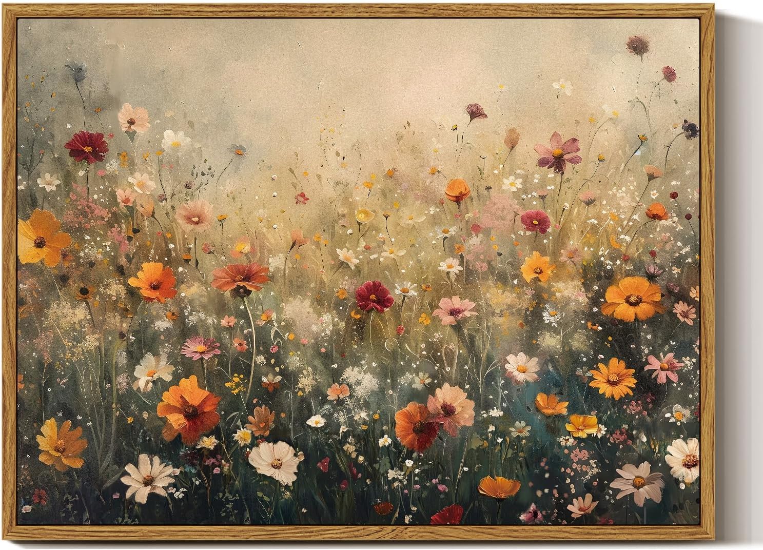 InSimSea Framed Canvas Wall Art Vintage Decor, Landscape Wall Art, Meadow with Flowers Art, Modern Farmhouse Decor, Cottagecore Bedroom Bathroom Office Decorations, 24"x36"