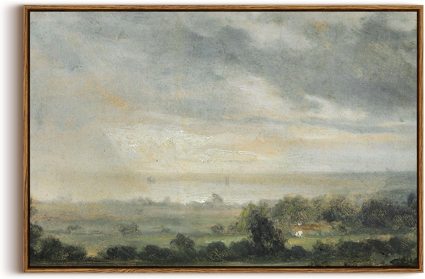 InSimSea Framed Canvas Wall Art Vintage Decor, Landscape Wall Art, Meadow with Flowers Art, Modern Farmhouse Decor, Cottagecore Bedroom Bathroom Office Decorations, 24"x36"