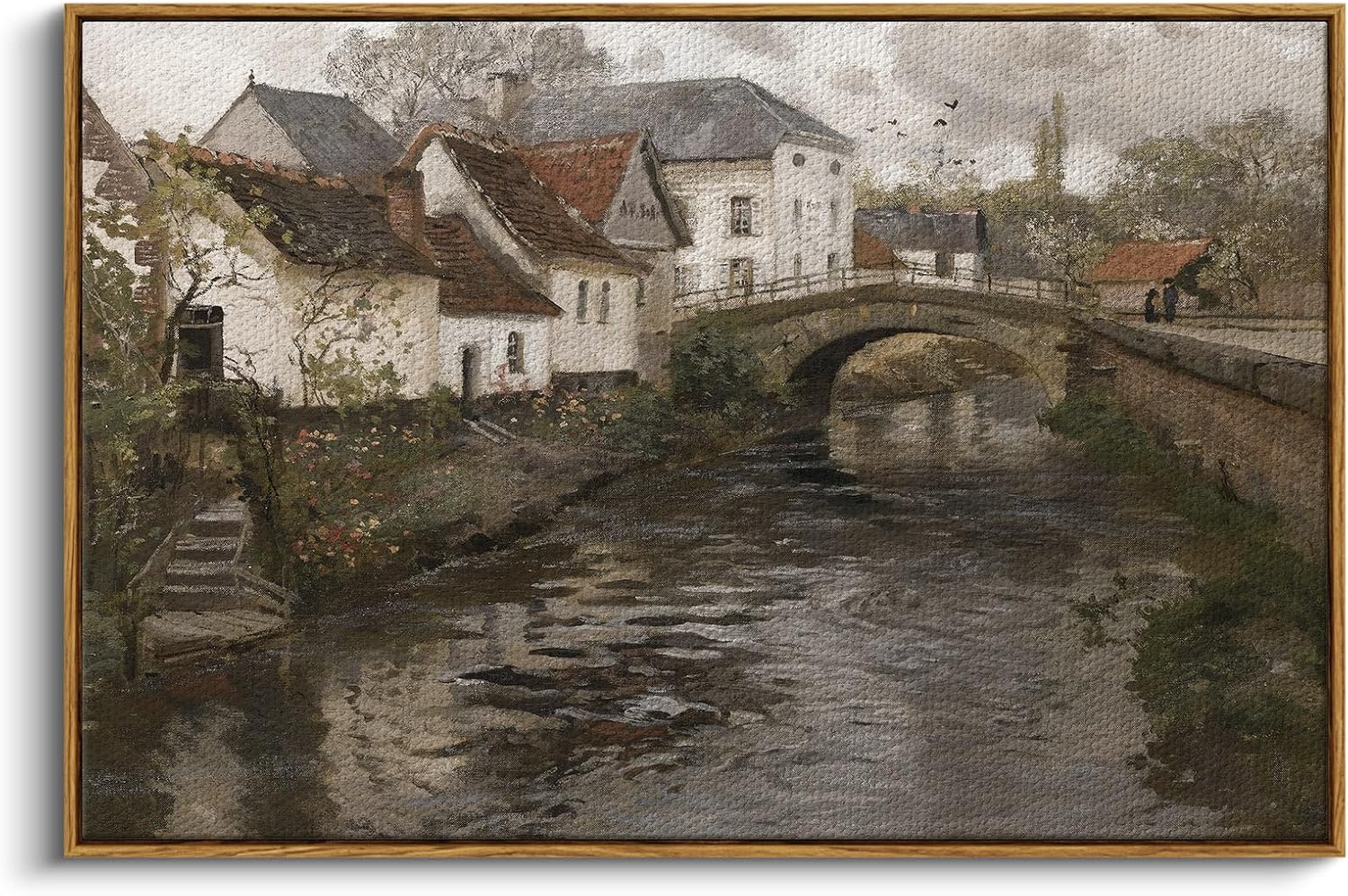 InSimSea Framed Canvas Wall Art Vintage Decor, Landscape Wall Art, Meadow with Flowers Art, Modern Farmhouse Decor, Cottagecore Bedroom Bathroom Office Decorations, 24"x36"