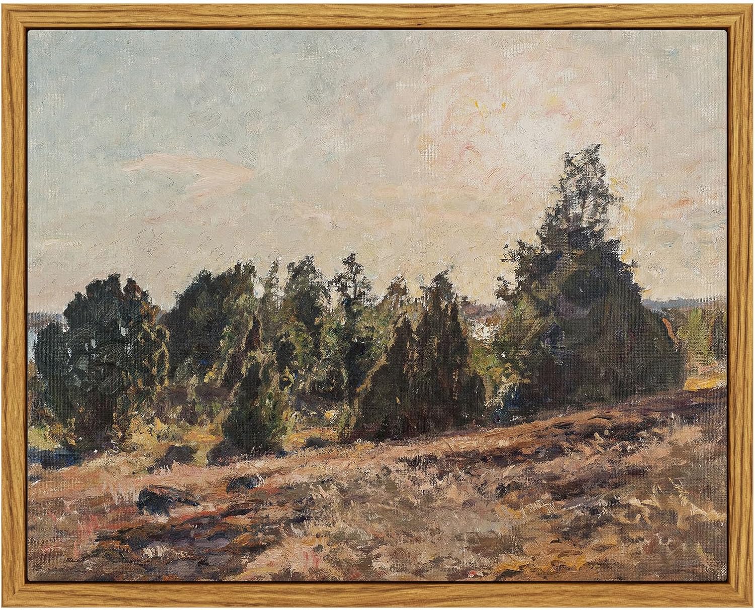 InSimSea Framed Canvas Wall Art Vintage Decor, Landscape Wall Art, Meadow with Flowers Art, Modern Farmhouse Decor, Cottagecore Bedroom Bathroom Office Decorations, 24"x36"